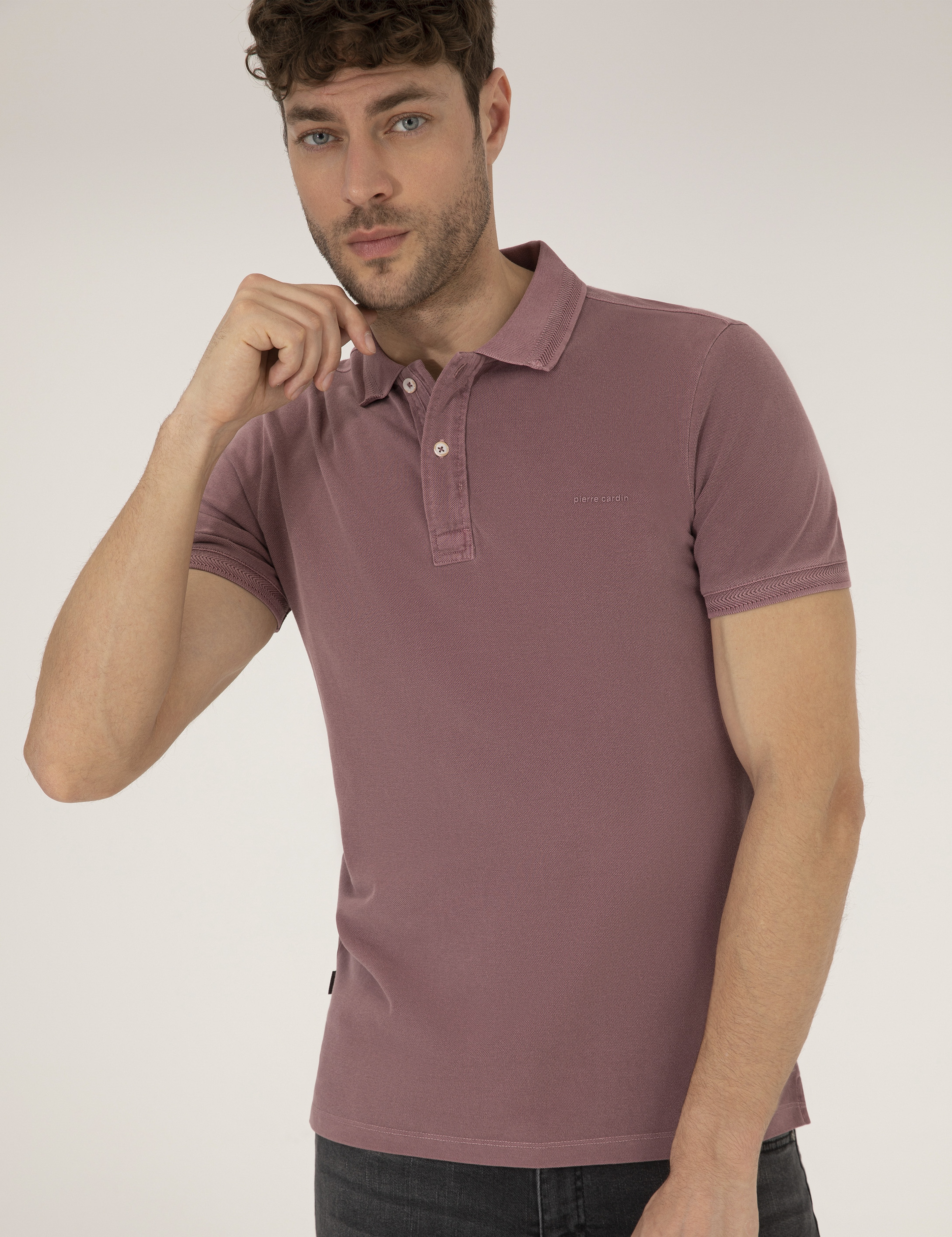 Pembe Dokulu Slim Fit Polo Yaka Tişört - Image 2