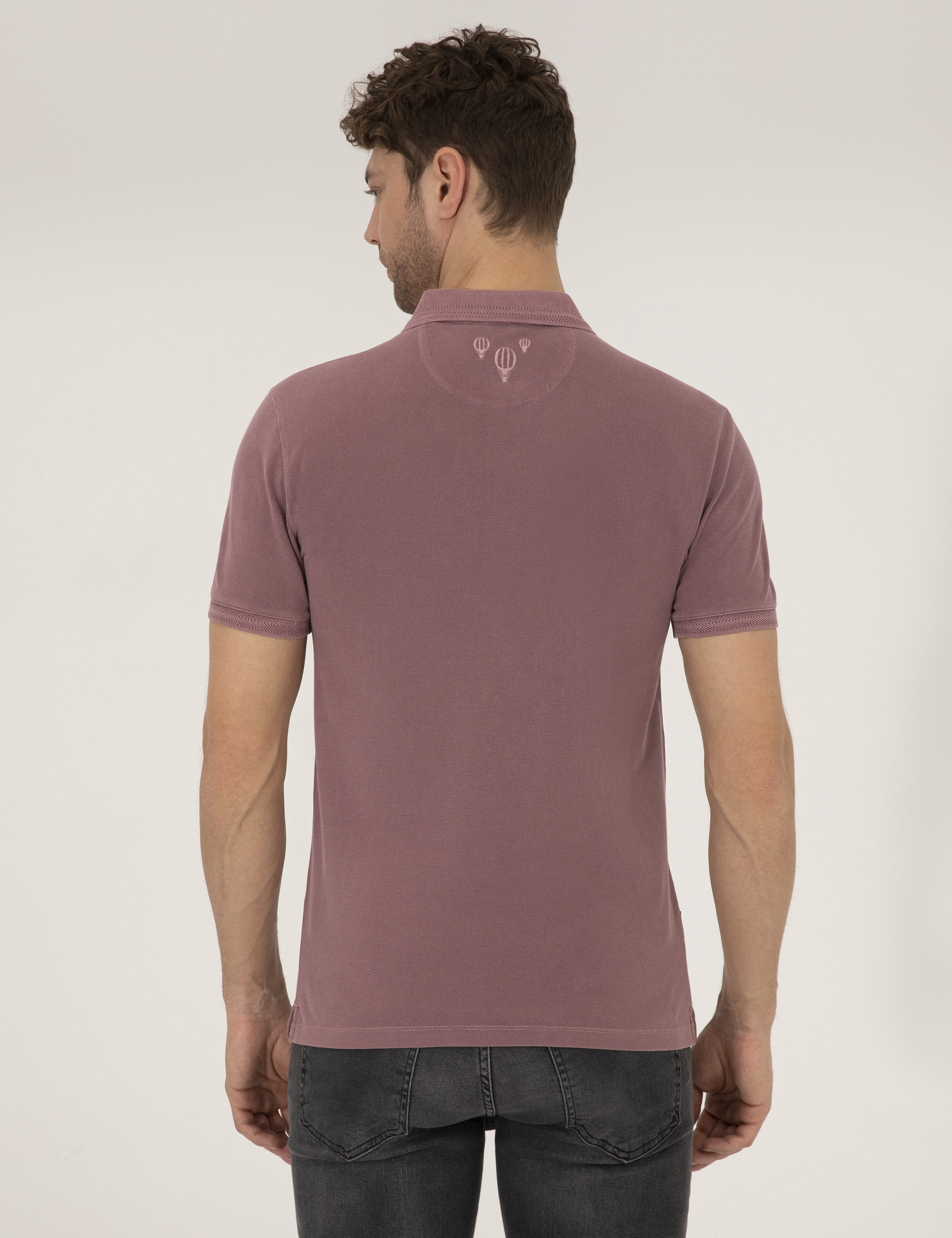 Pembe Dokulu Slim Fit Polo Yaka Tişört
