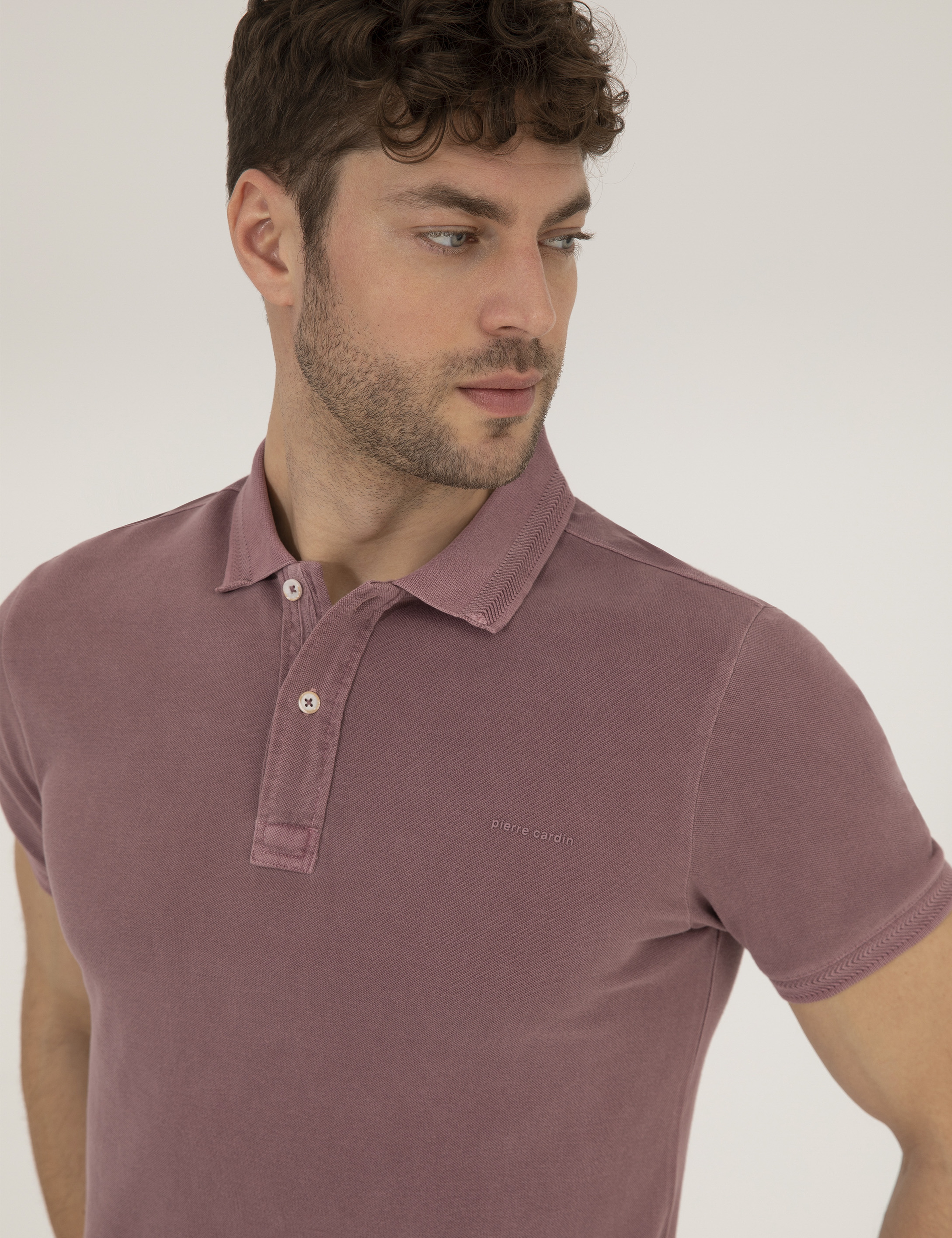Pembe Dokulu Slim Fit Polo Yaka Tişört