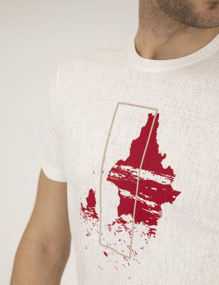 Ekru Slim Fit Baskılı Bisiklet Yaka Tişört - 50264859056