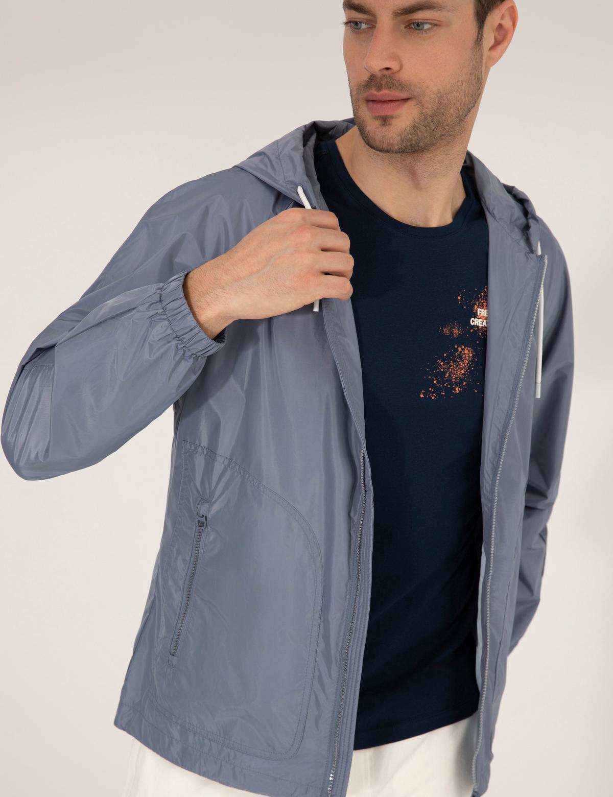 İndigo Kapüşonlu Rüzgarlık Mont - 50266919013