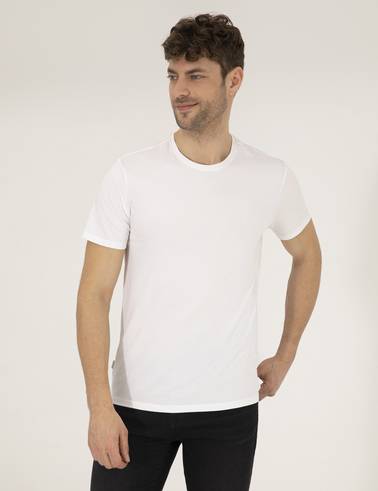Beyaz Slim Fit Bisiklet Yaka Basic Tişört