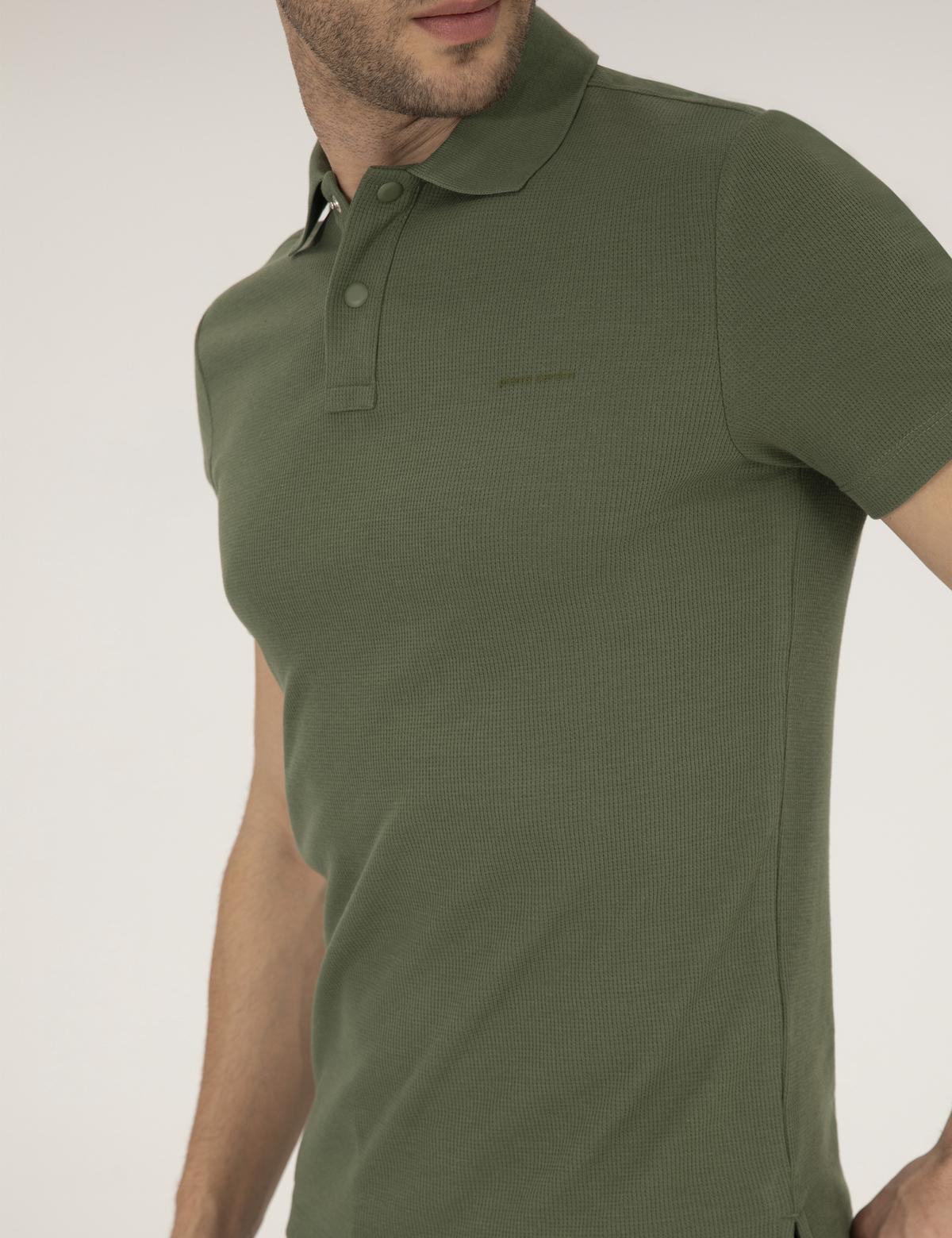 Haki Dokulu Slim Fit Polo Yaka Tişört - 50269310028