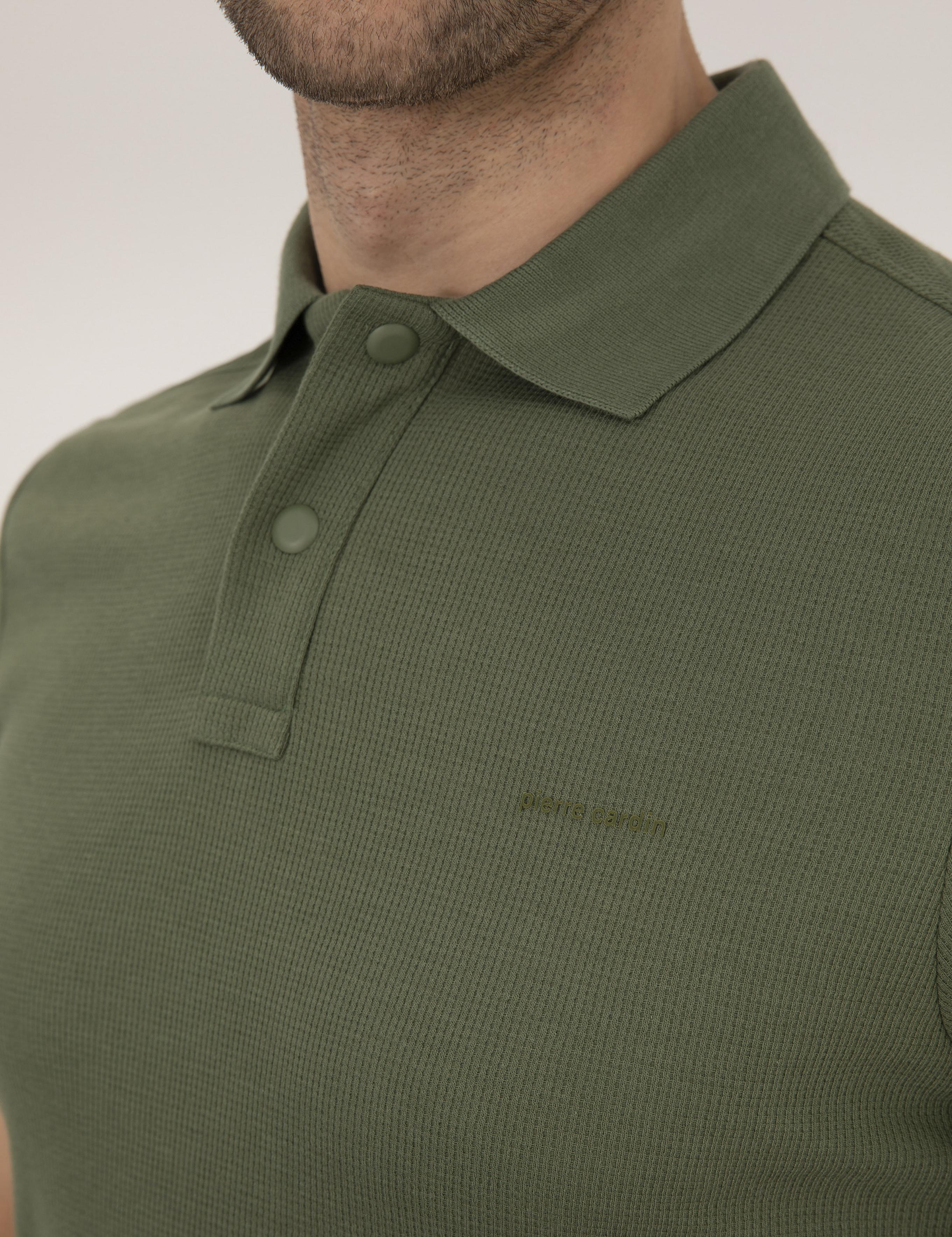 Haki Dokulu Slim Fit Polo Yaka Tişört