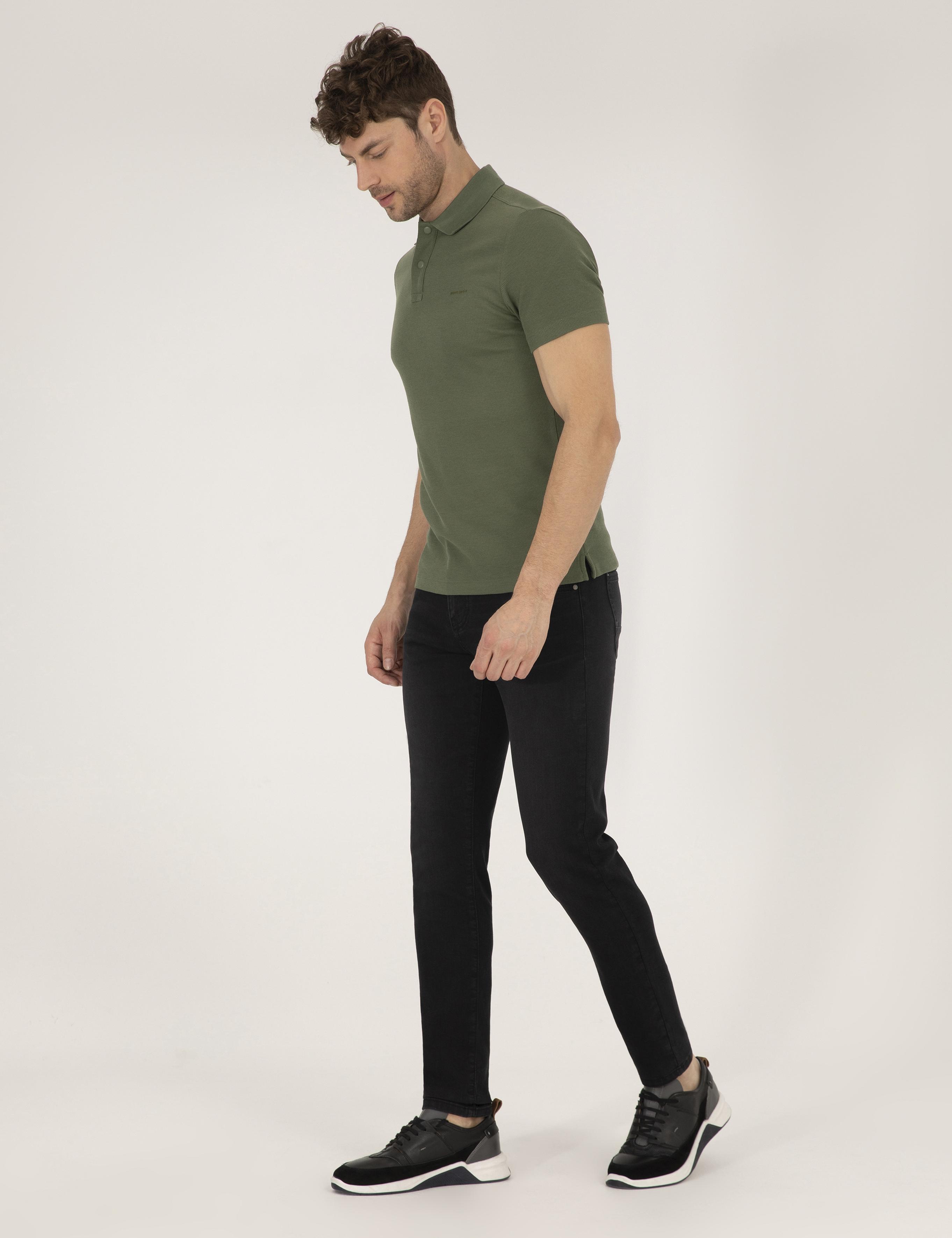 Haki Dokulu Slim Fit Polo Yaka Tişört