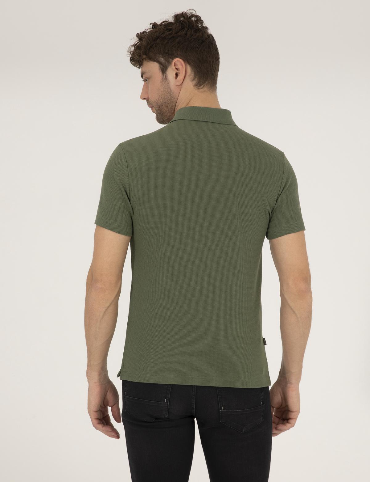 Haki Dokulu Slim Fit Polo Yaka Tişört - 50269310028