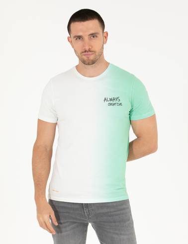 Açık Yeşil Slim Fit %100 Pamuk Degrade Geçişli Bisiklet Yaka Tişört