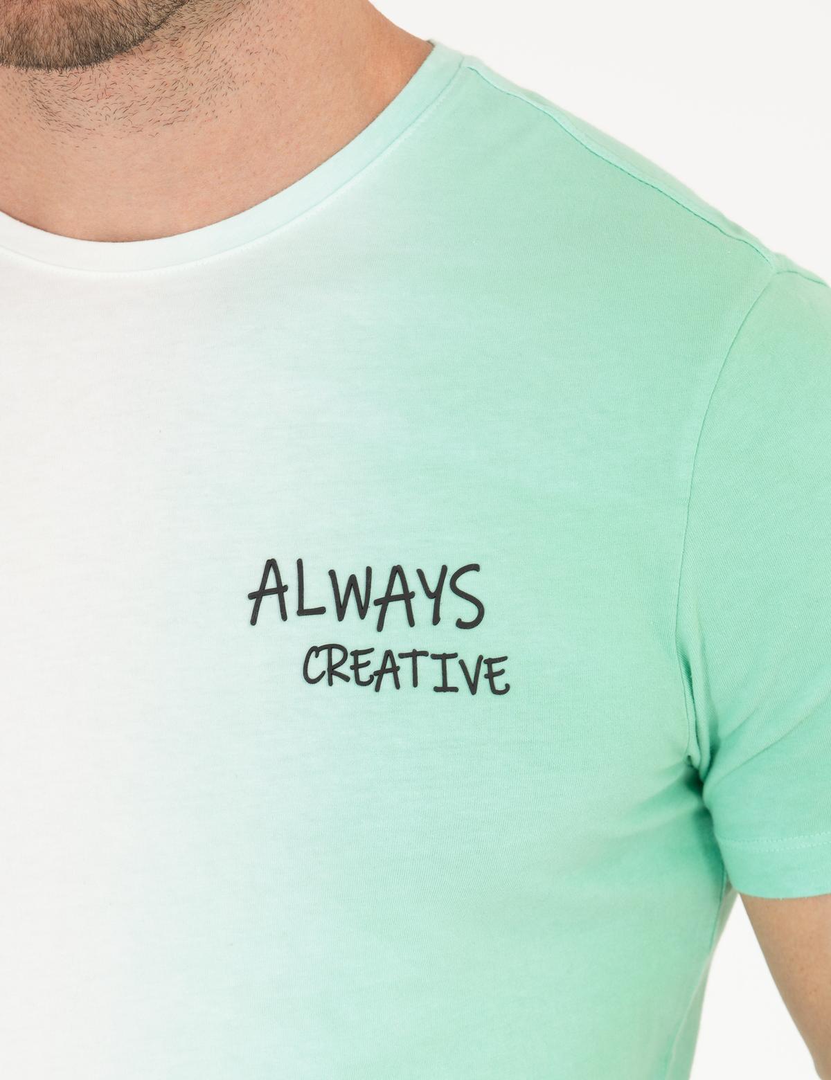 Açık Yeşil Slim Fit Degrade Geçişli Bisiklet Yaka Tişört - 50262634024