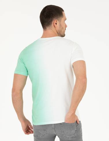 Açık Yeşil Slim Fit %100 Pamuk Degrade Geçişli Bisiklet Yaka Tişört