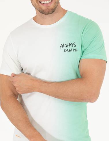 Açık Yeşil Slim Fit %100 Pamuk Degrade Geçişli Bisiklet Yaka Tişört