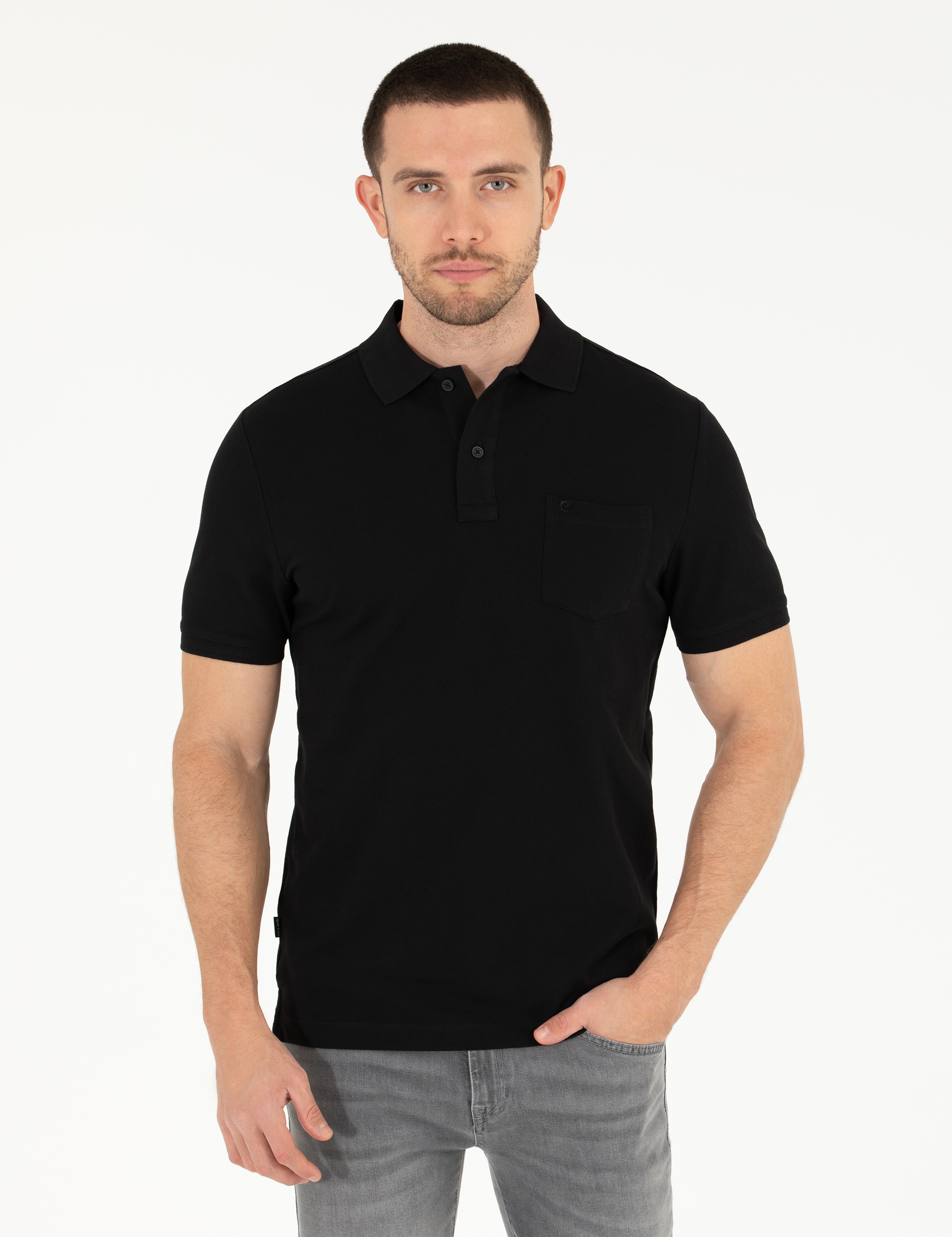 Siyah Regular Fit Polo Yaka Basic Tişört - Image 1