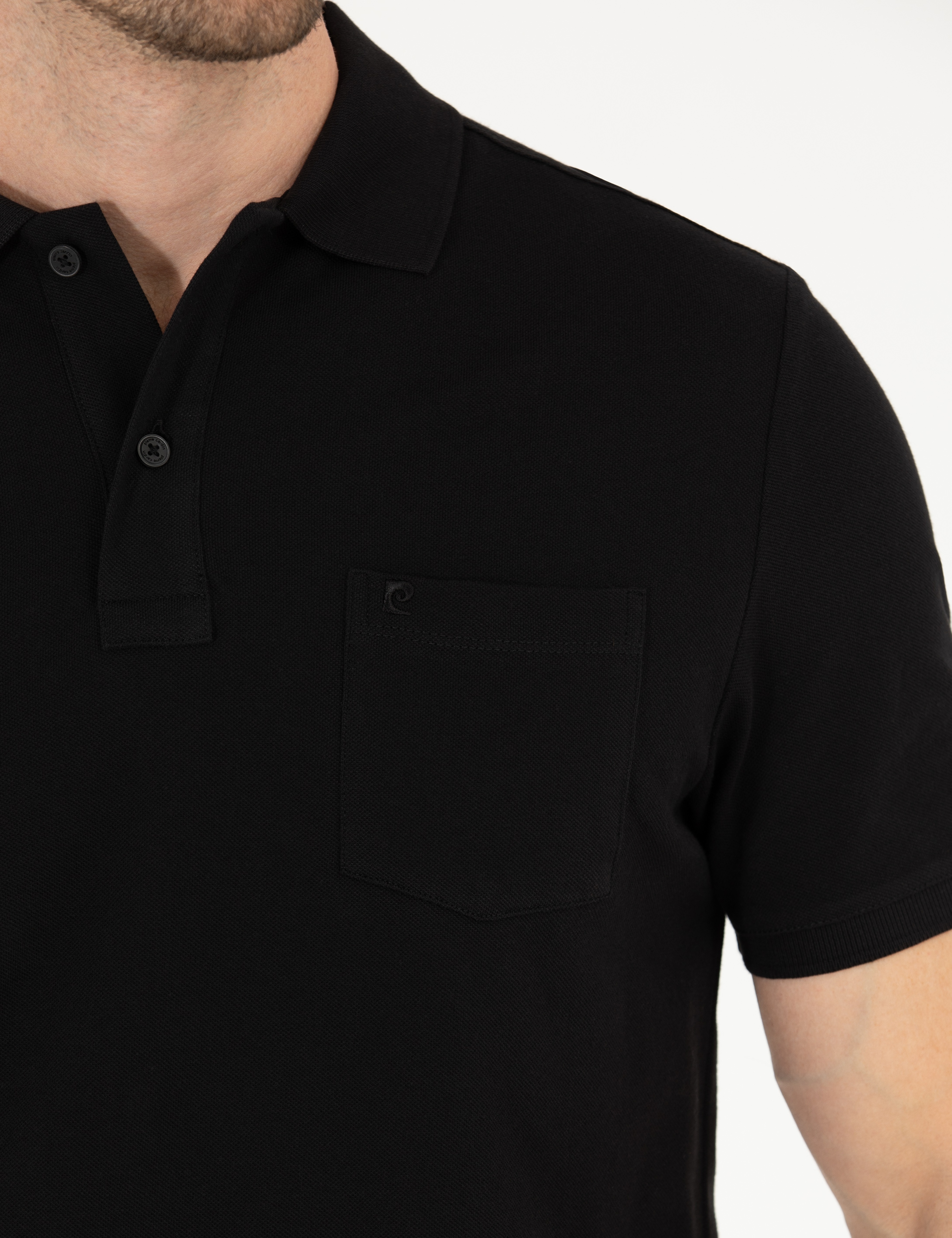 Siyah Regular Fit Polo Yaka Basic Tişört - Image 7