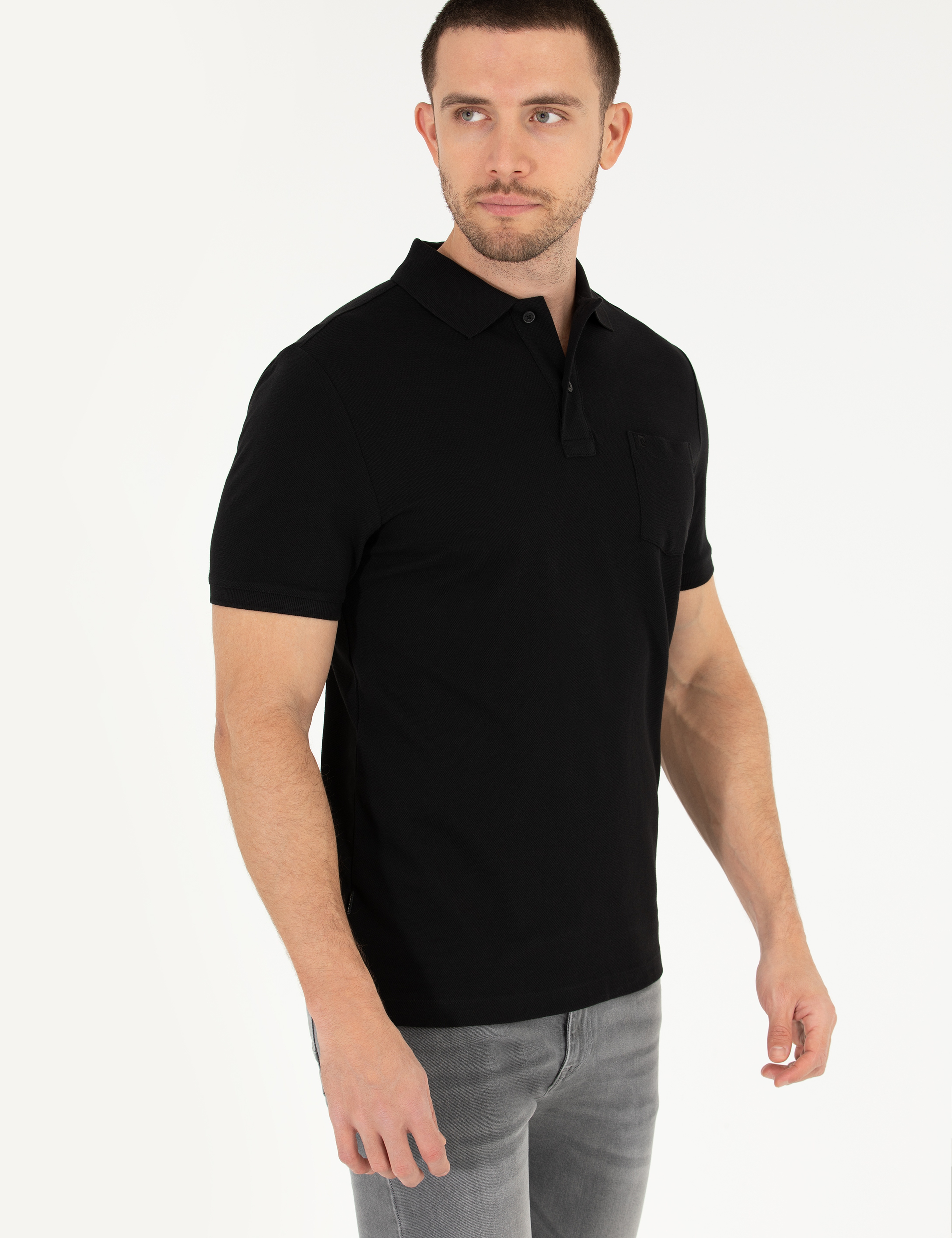 Siyah Regular Fit Polo Yaka Basic Tişört - Image 2