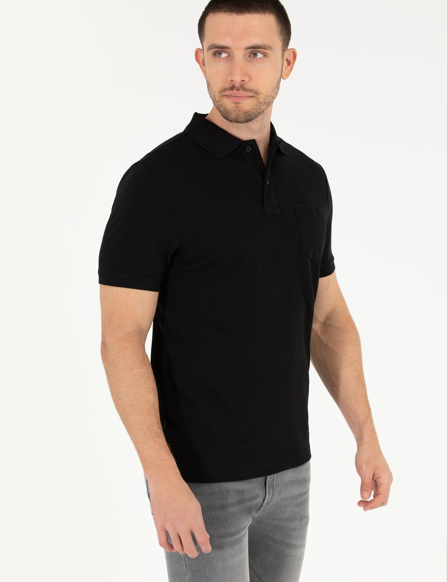 Siyah Regular Fit Polo Yaka Basic Tişört