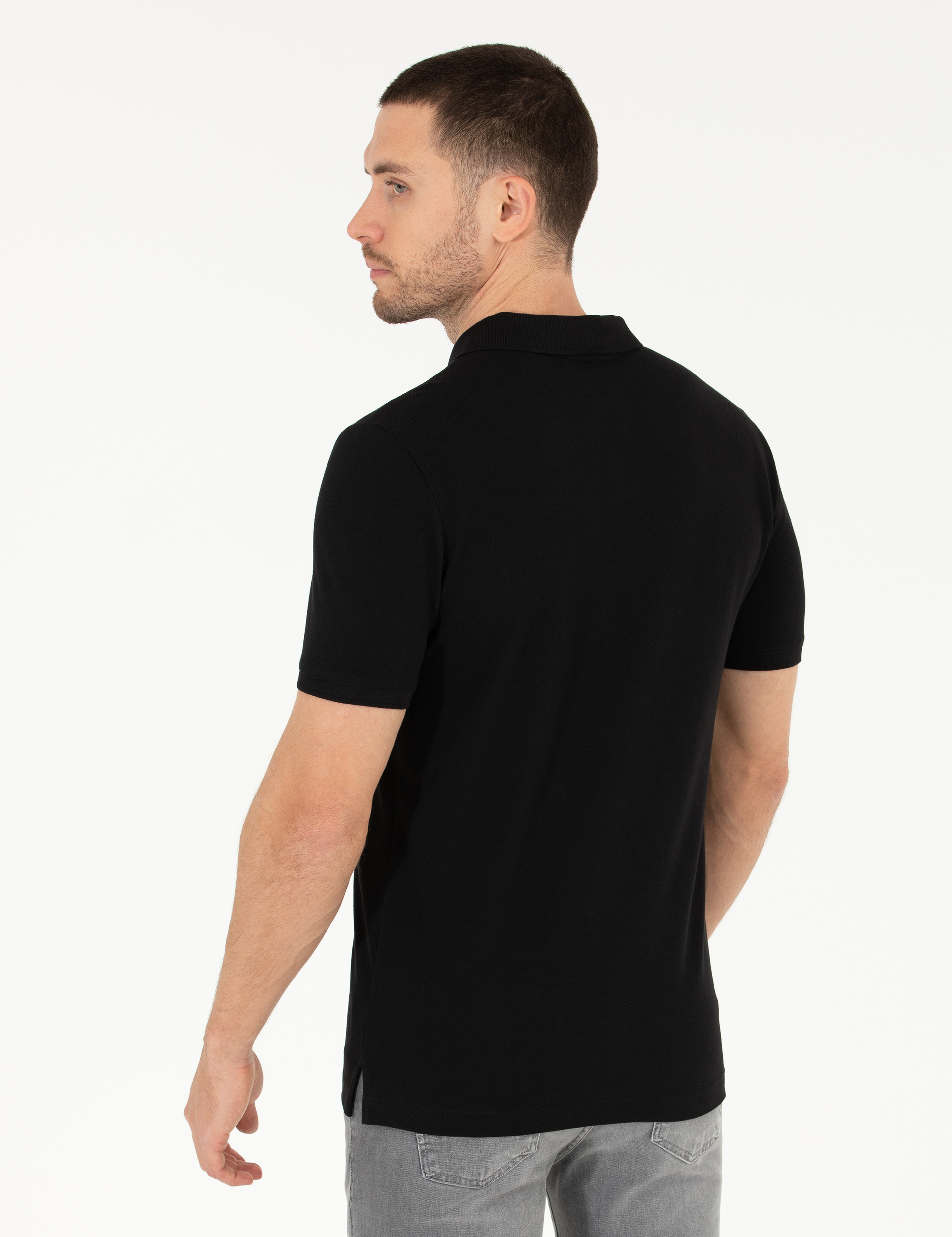 Siyah Regular Fit Polo Yaka Basic Tişört - Image 5