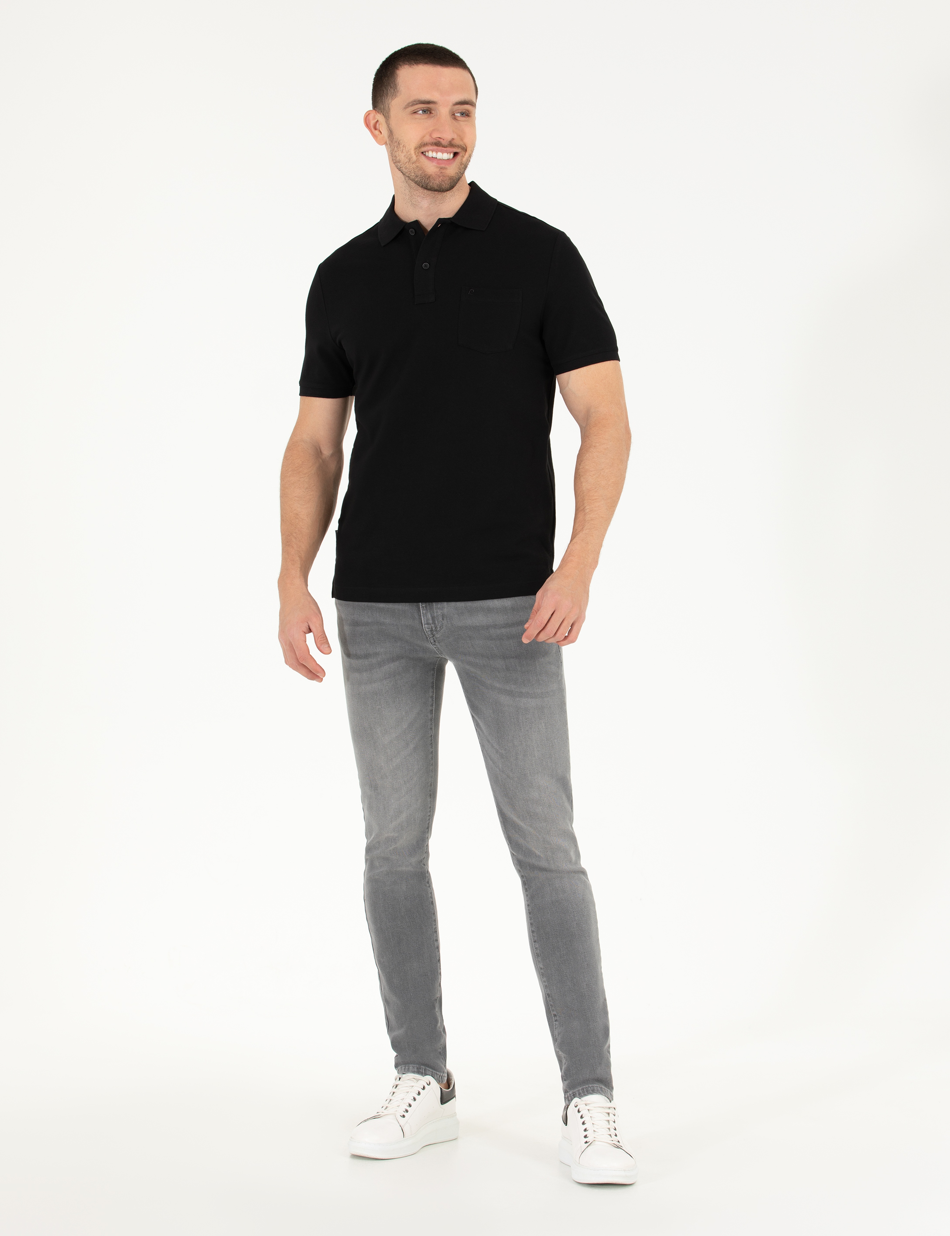 Siyah Regular Fit Polo Yaka Basic Tişört - Image 4