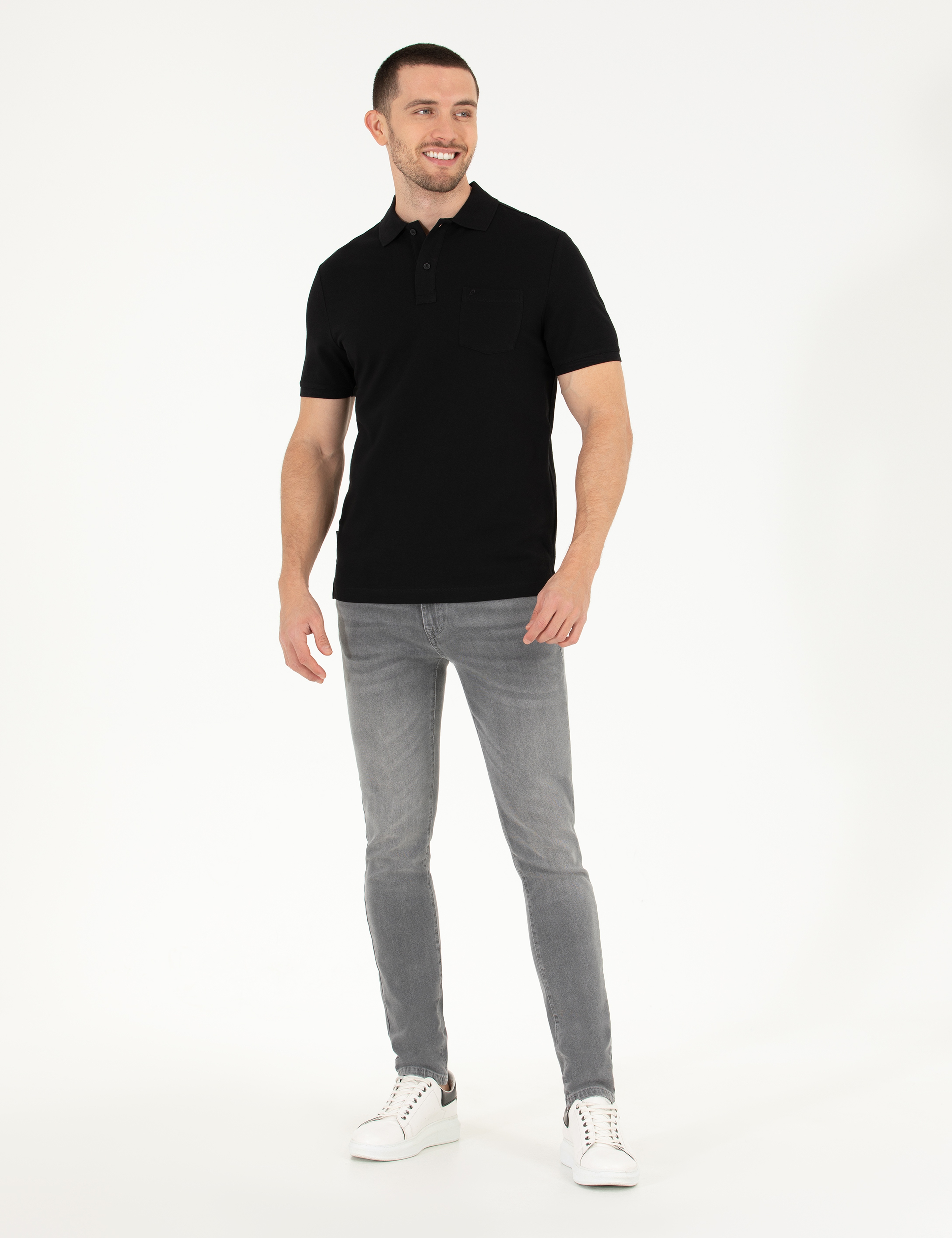 Siyah Regular Fit Polo Yaka Basic Tişört