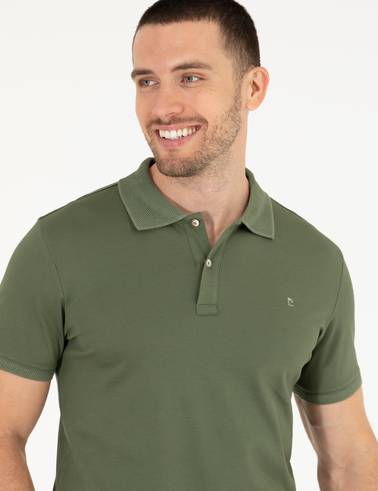 Haki Slim Fit %100 Pamuk Düğmeli Polo Yaka Merserize Basic Tişört