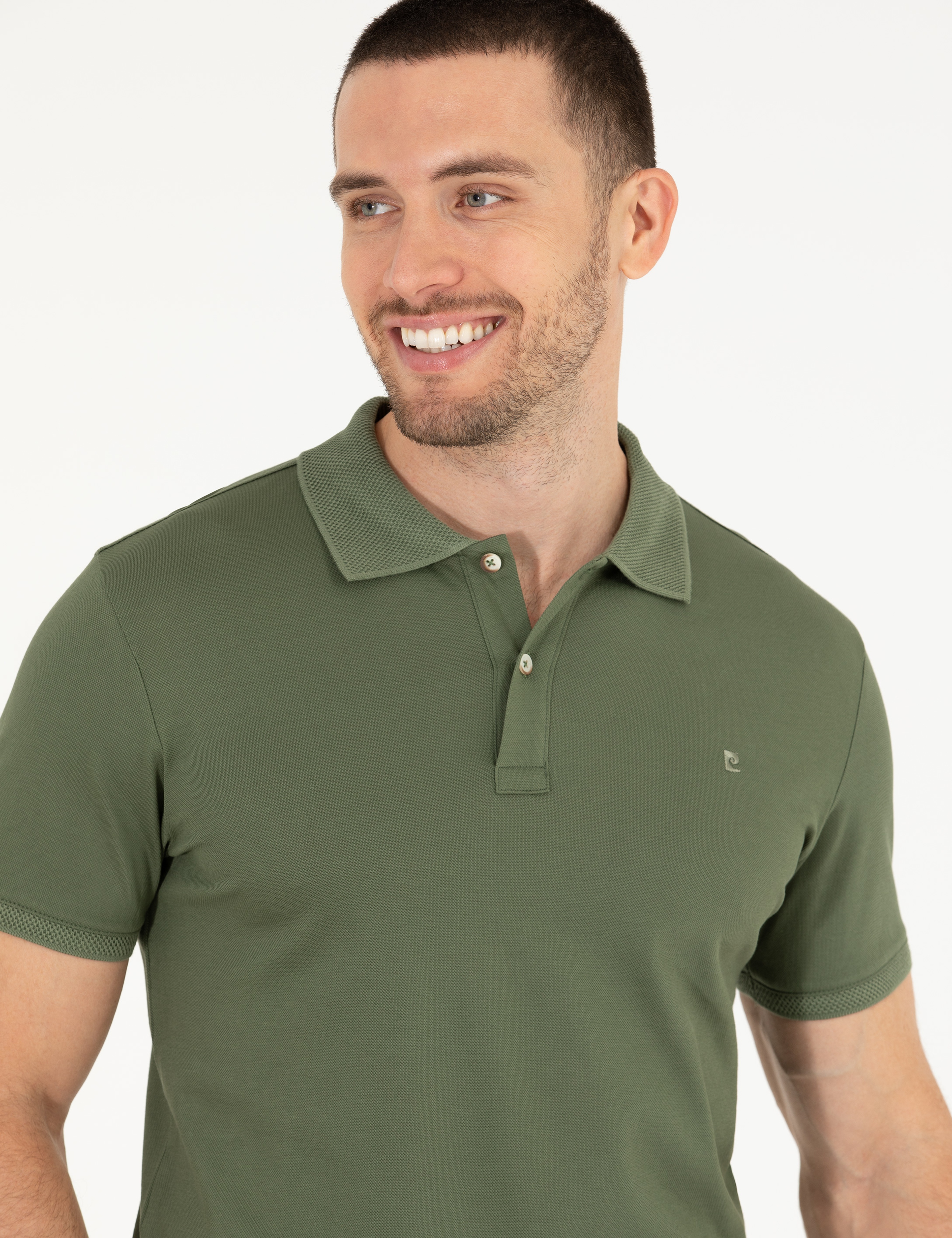 Haki Slim Fit Polo Yaka Merserize Tişört - Image 3