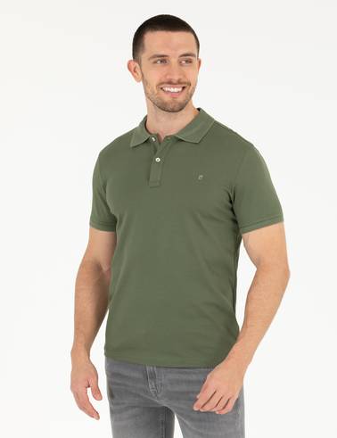 Haki Slim Fit %100 Pamuk Düğmeli Polo Yaka Merserize Basic Tişört