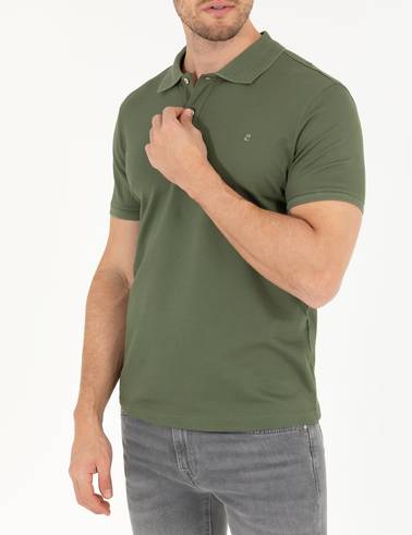 Haki Slim Fit %100 Pamuk Düğmeli Polo Yaka Merserize Basic Tişört