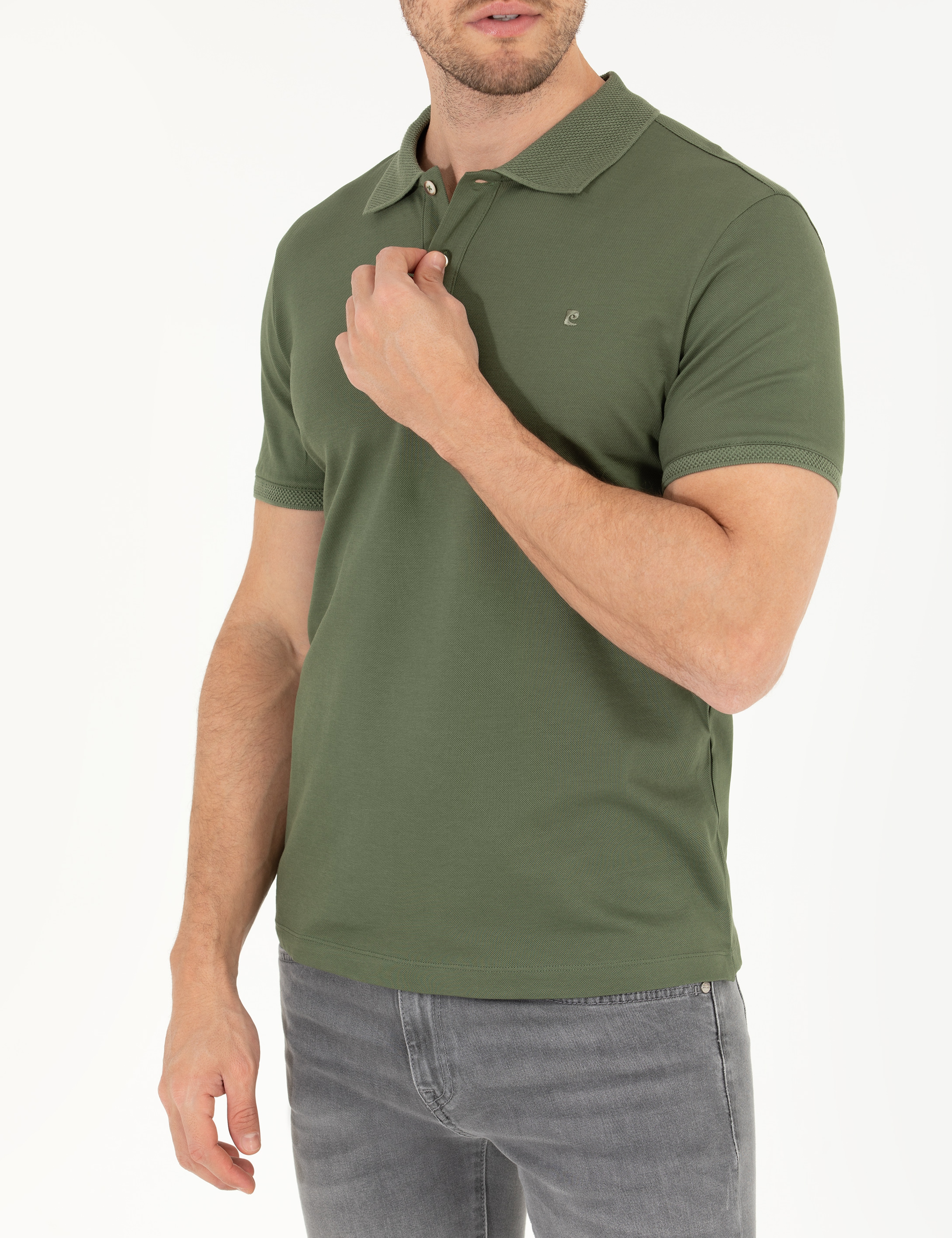 Haki Slim Fit Polo Yaka Merserize Tişört - Image 6