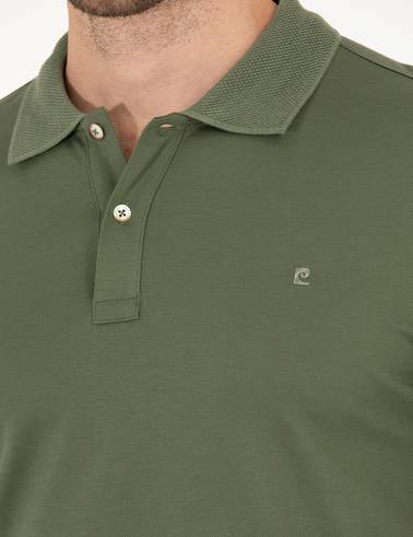 Haki Slim Fit %100 Pamuk Düğmeli Polo Yaka Merserize Basic Tişört