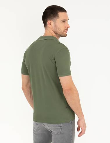 Haki Slim Fit %100 Pamuk Düğmeli Polo Yaka Merserize Basic Tişört