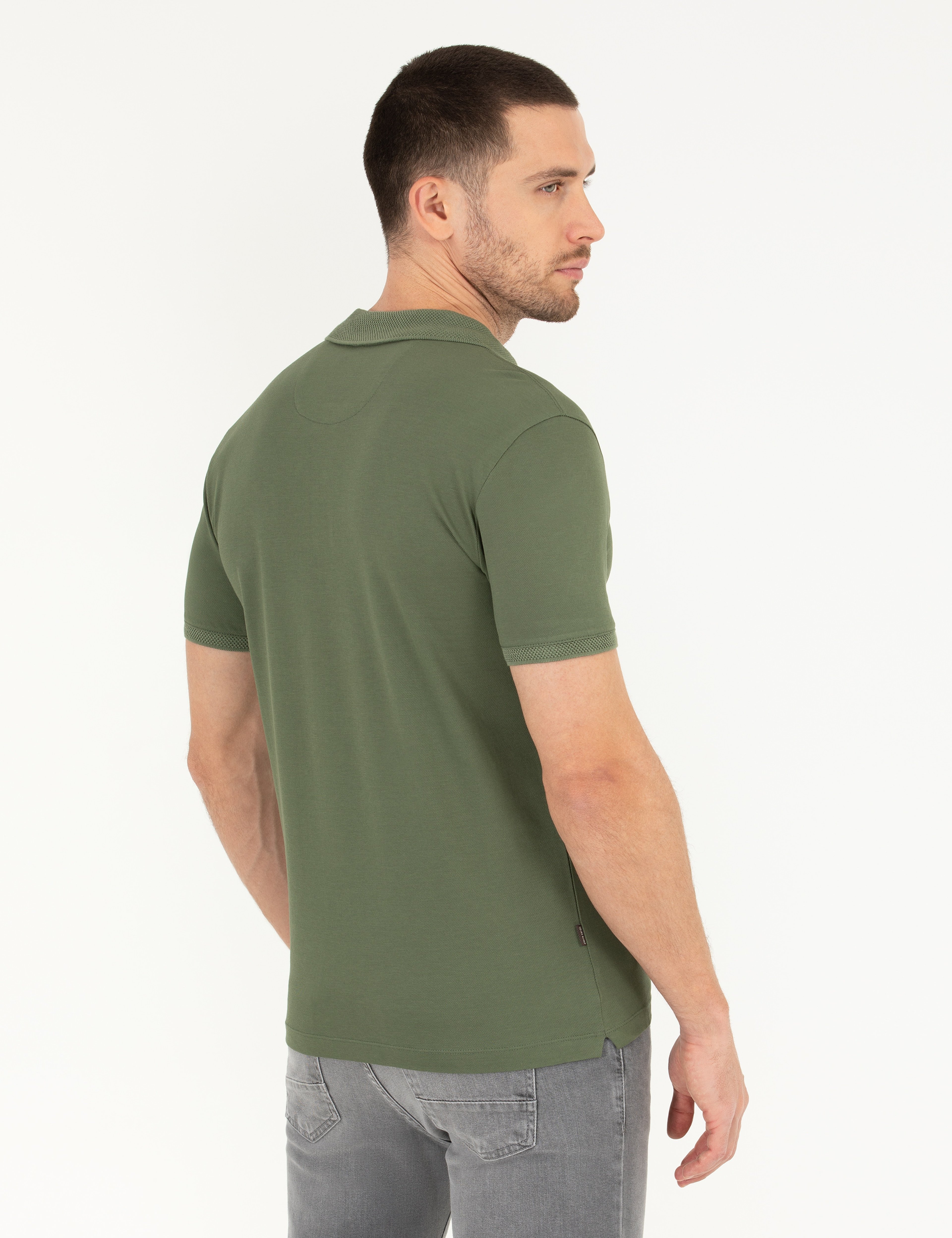 Haki Slim Fit Polo Yaka Merserize Tişört