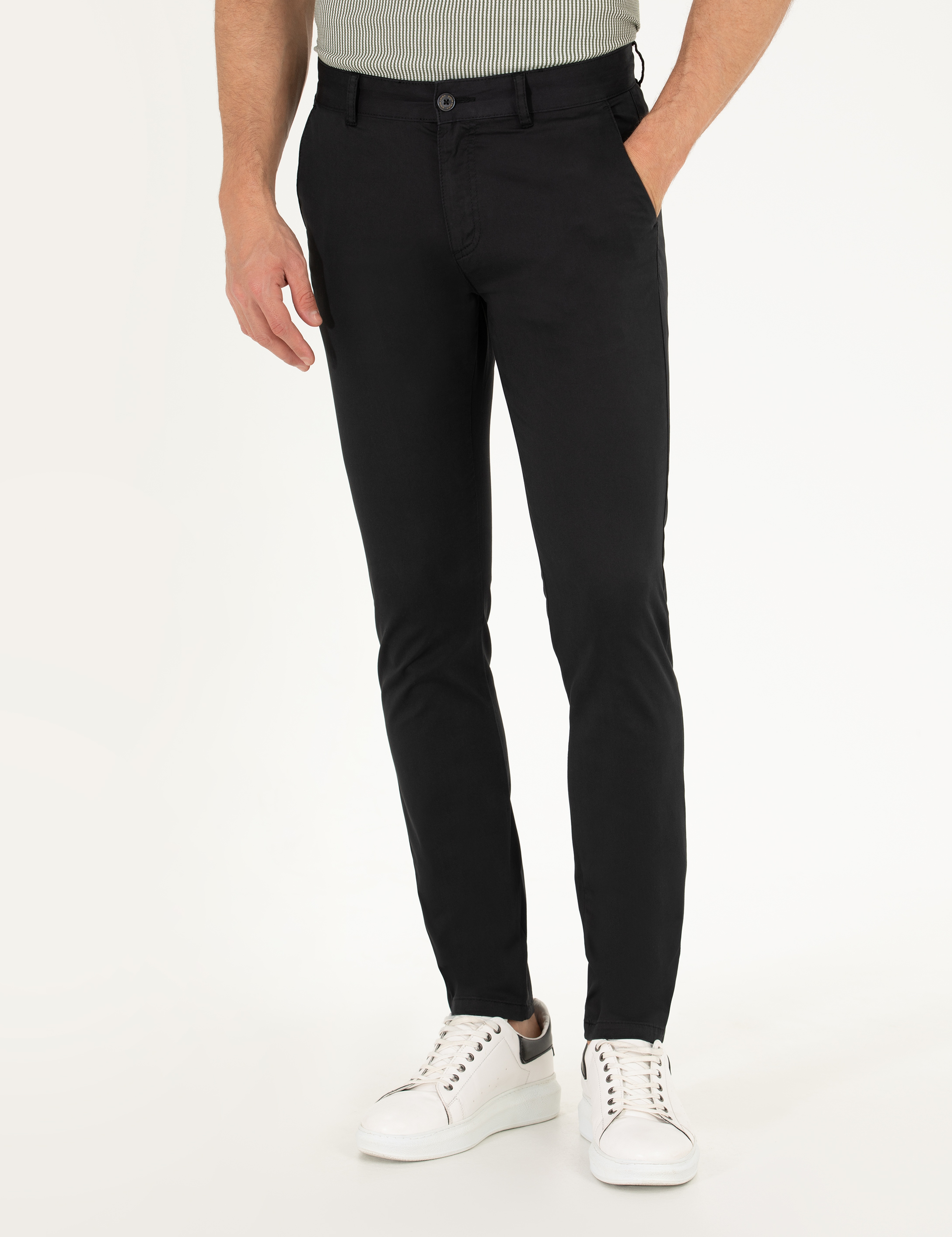 Siyah Slim Fit Basic Chino Pantolon - Image 2