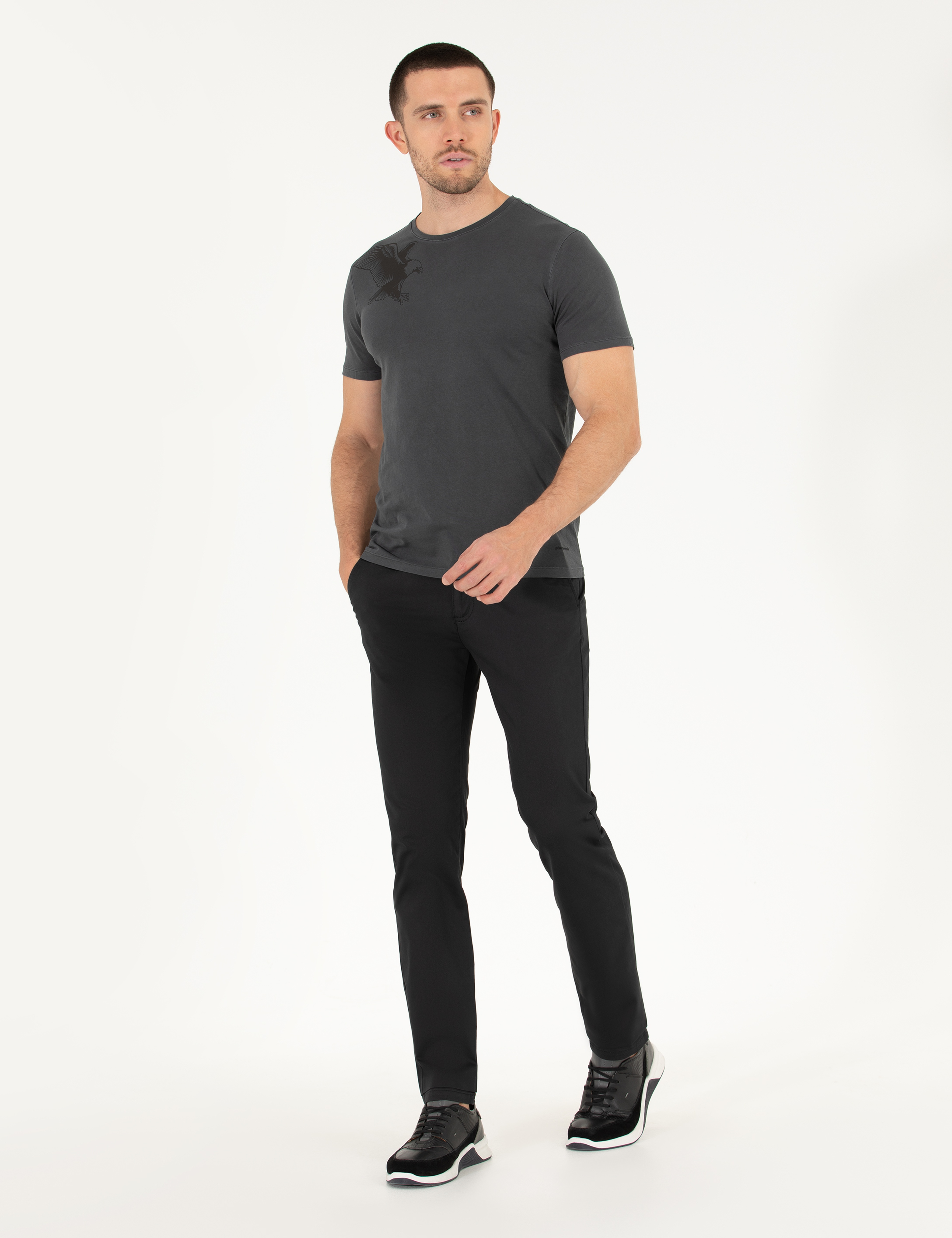 Siyah Regular Fit Kanvas Pantolon - Image 3