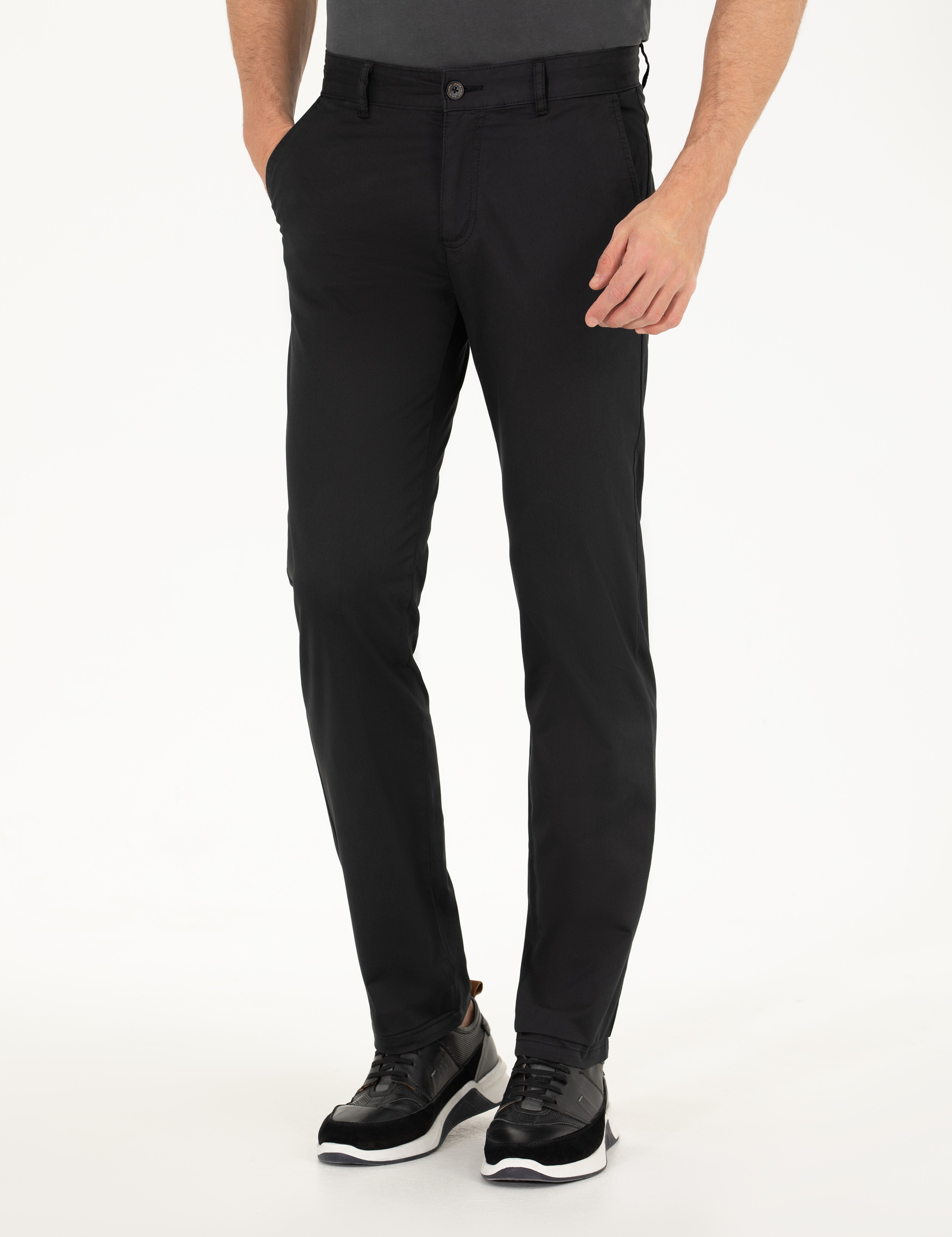 Siyah Regular Fit Kanvas Pantolon - Image 2