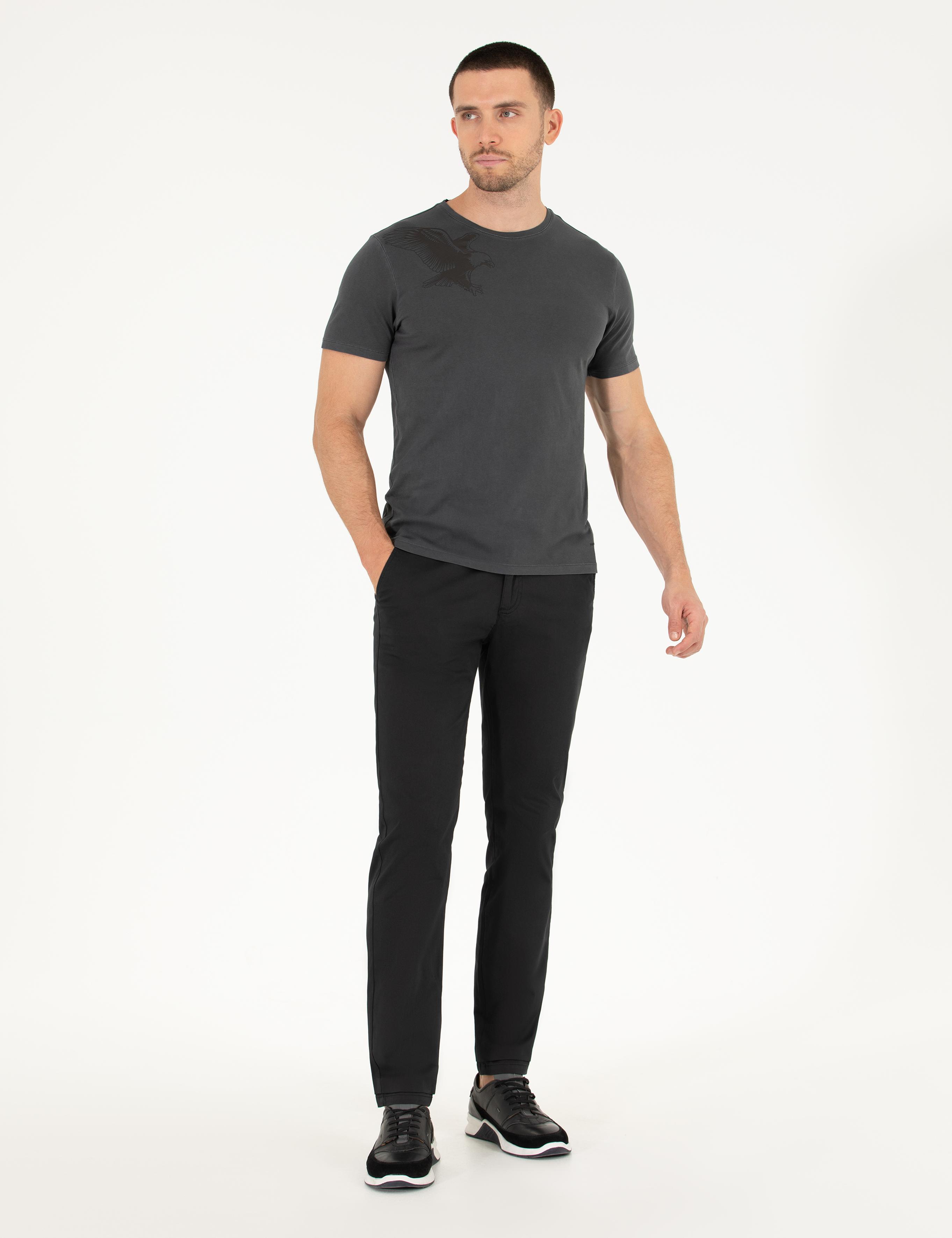 Siyah Regular Fit Kanvas Pantolon