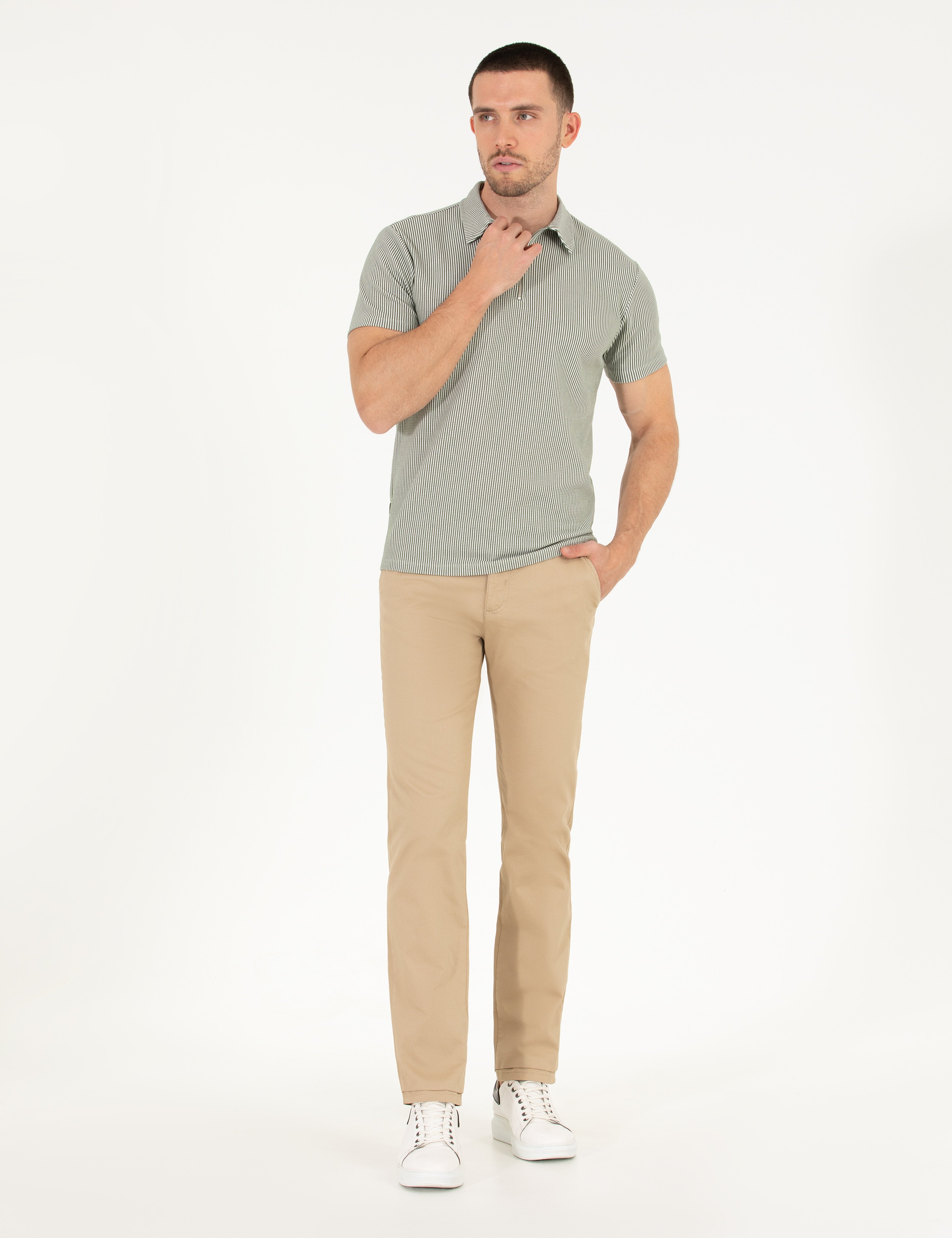 Bej Regular Fit Kanvas Pantolon - Image 1