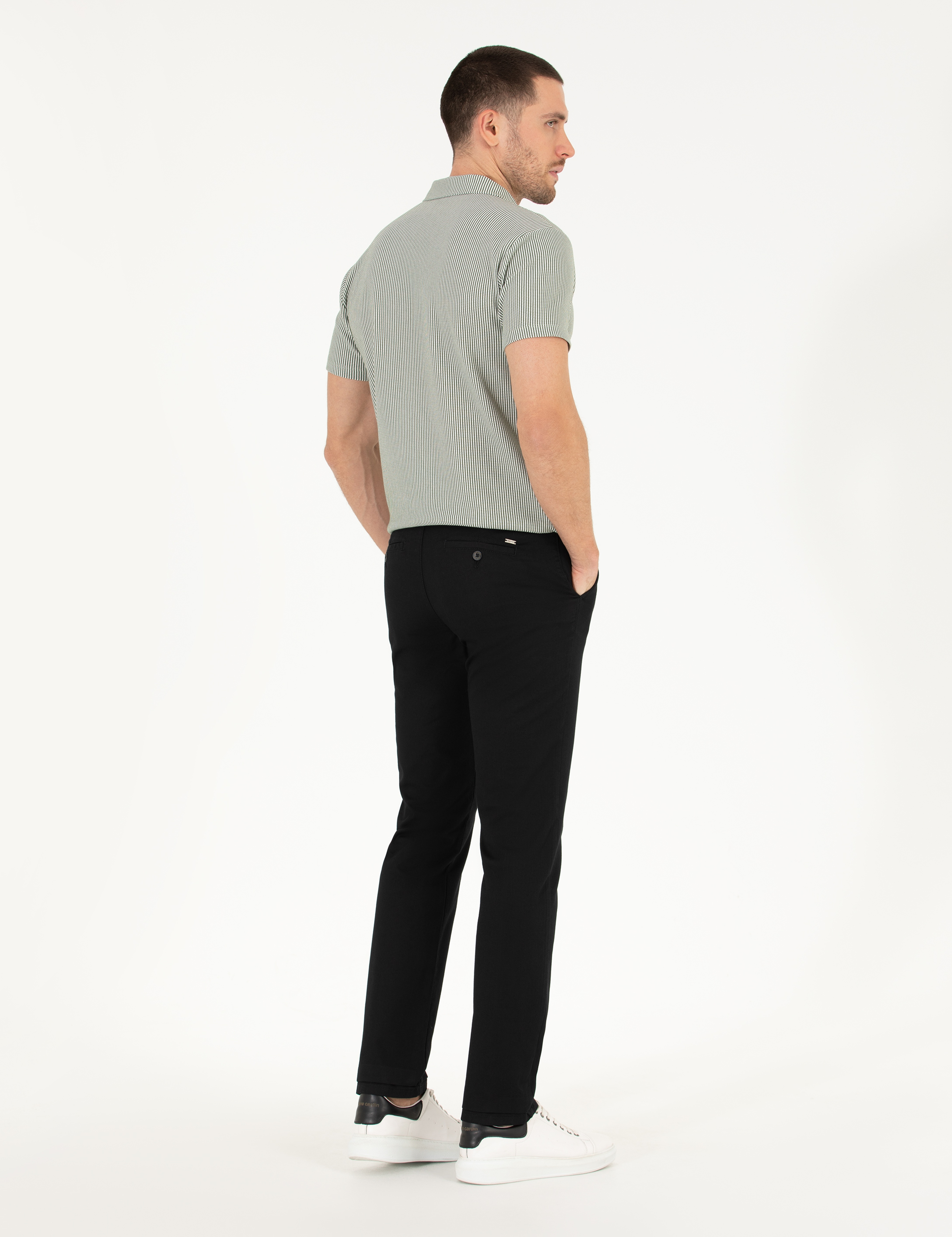 Siyah Regular Fit Kanvas Pantolon - Image 4
