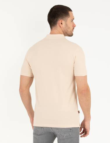 Bej Slim Fit Polo Yaka Basic Tişört