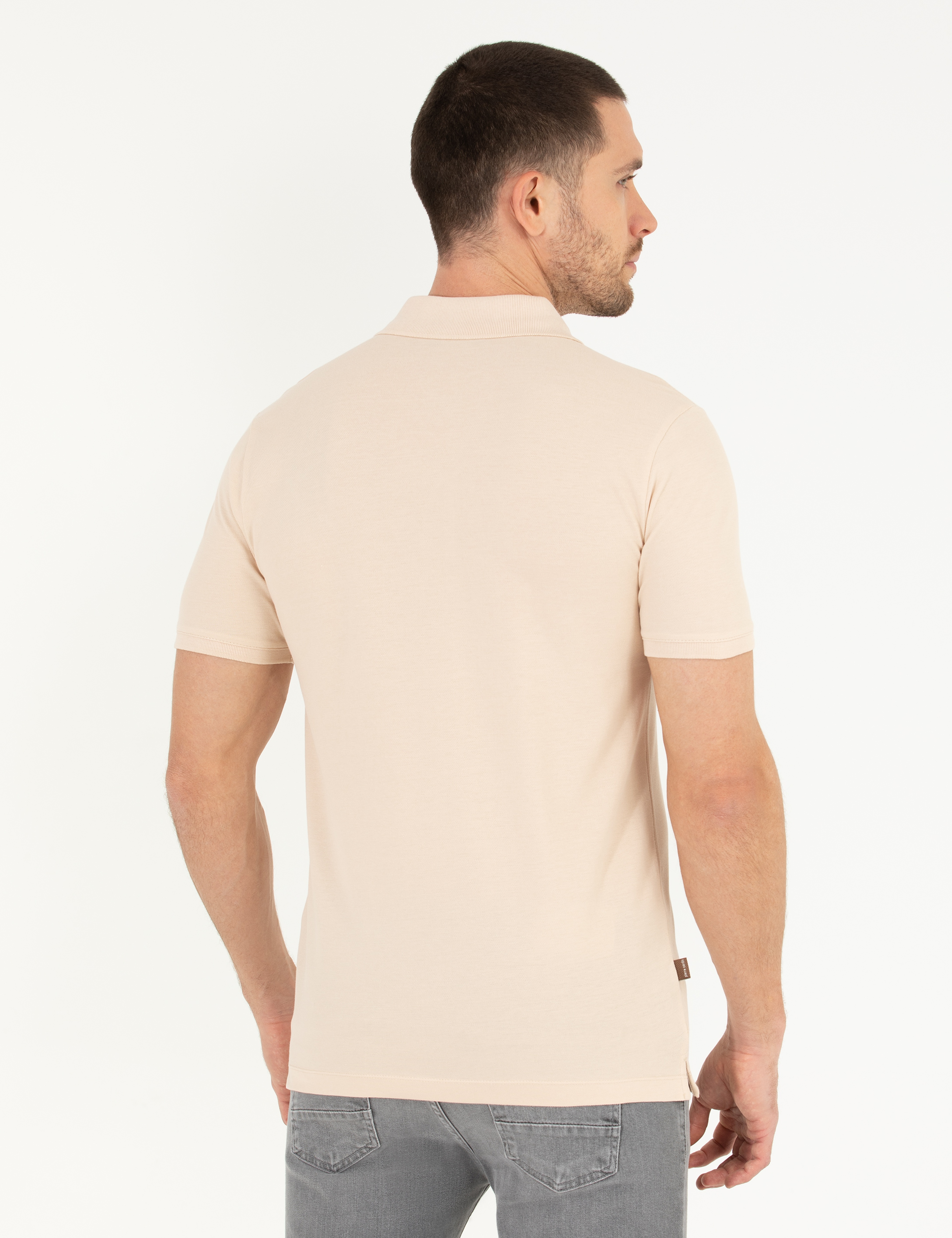 Bej Slim Fit Polo Yaka Basic Tişört - Image 5