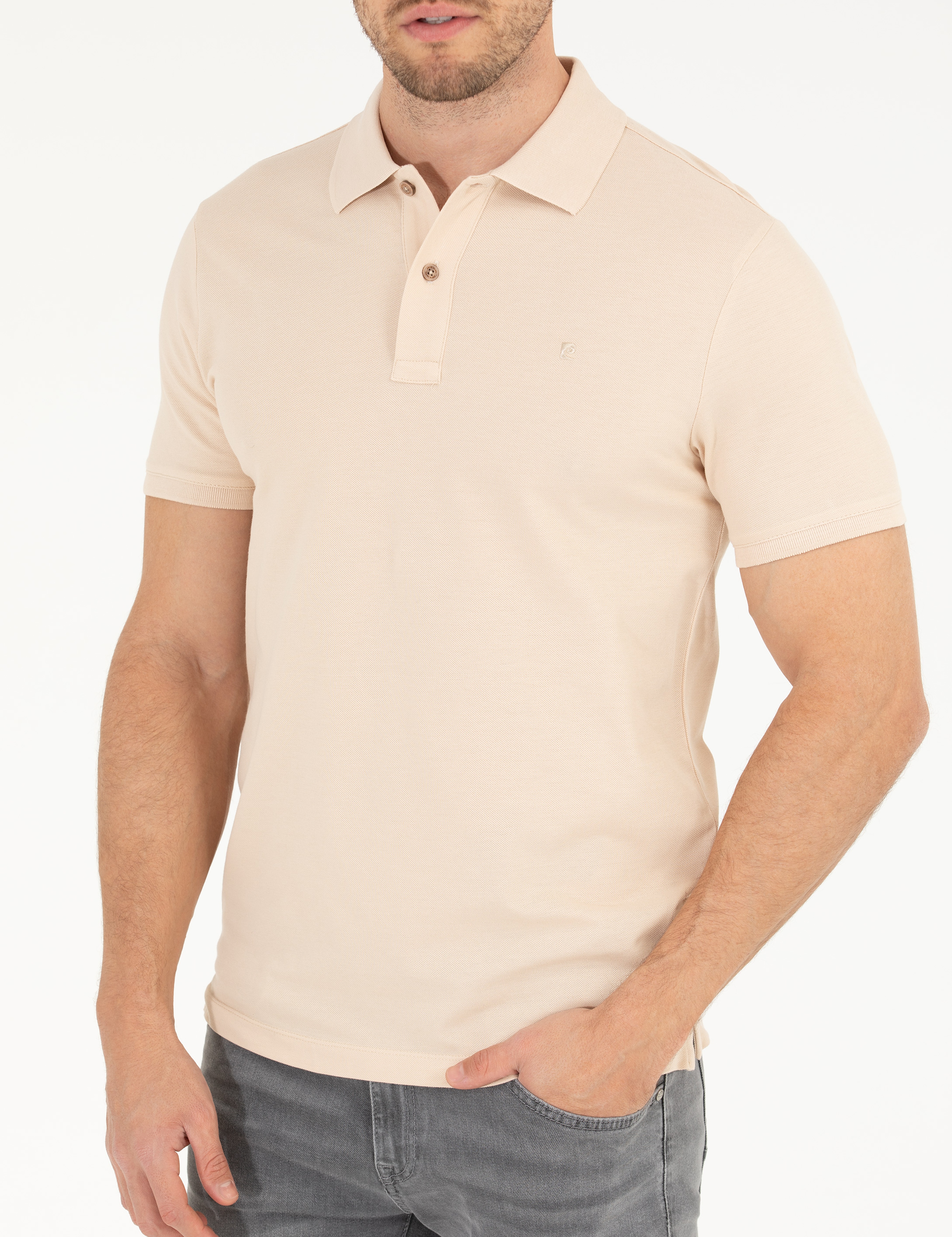 Bej Slim Fit Polo Yaka Basic Tişört - Image 6