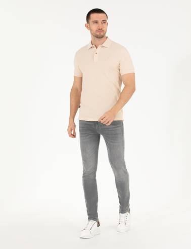 Bej Slim Fit Polo Yaka Basic Tişört