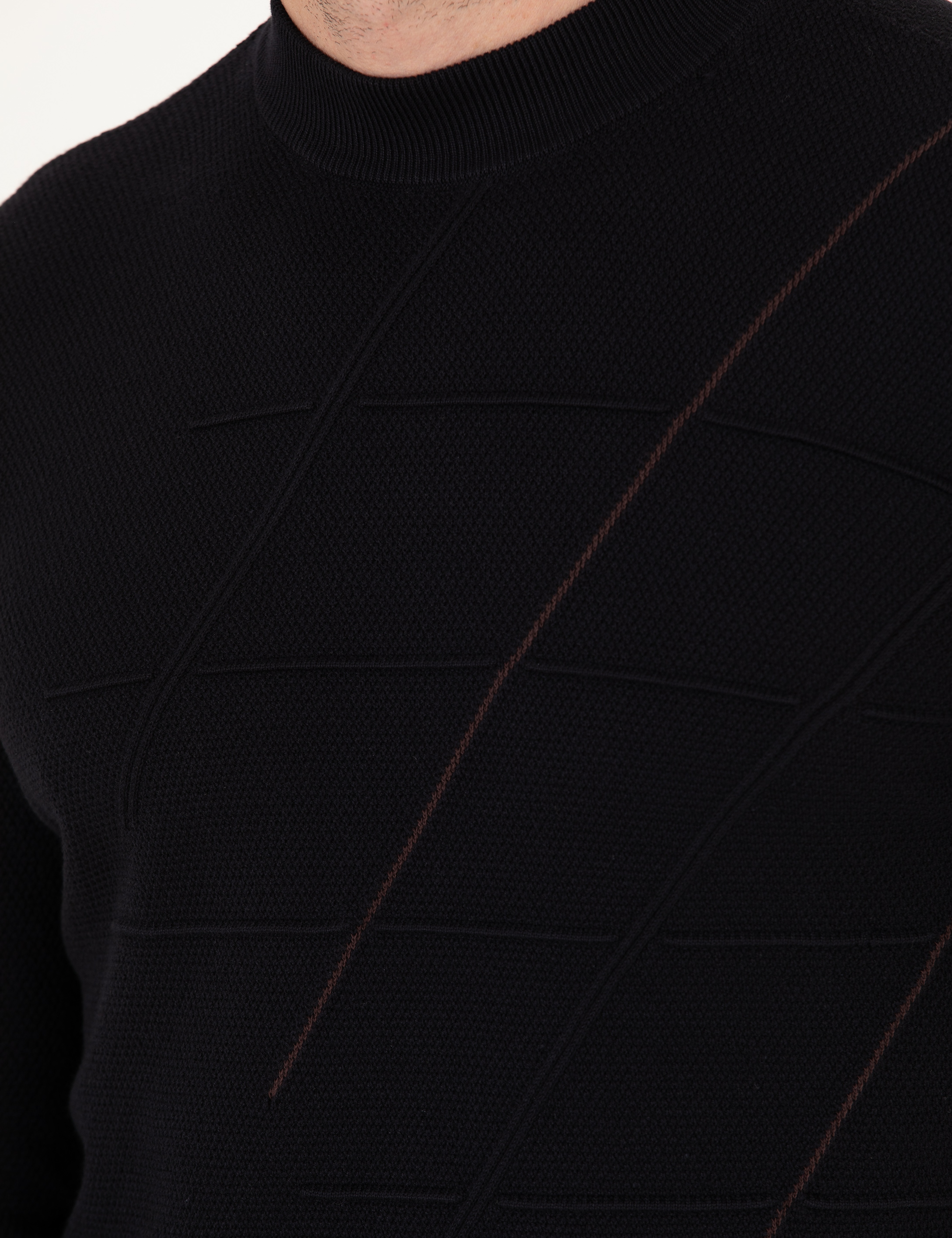 Lacivert Slim Fit Bisiklet Yaka Triko Kazak