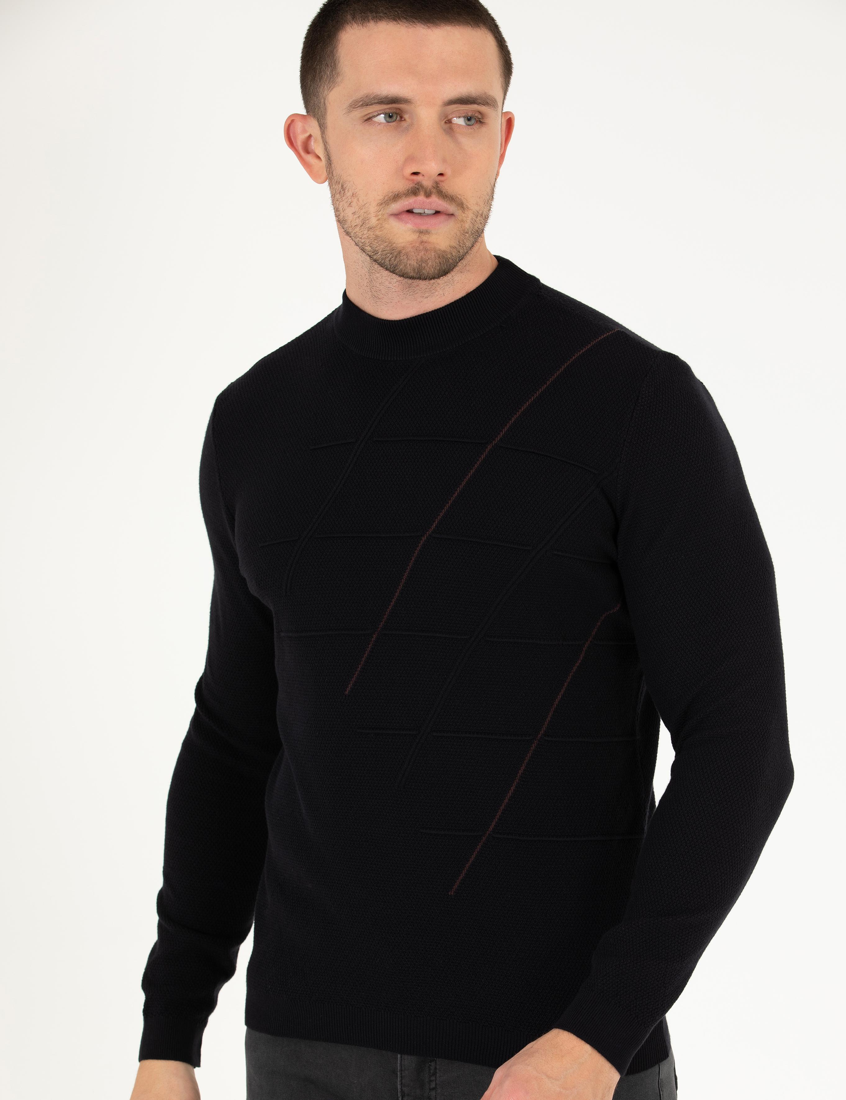 Lacivert Slim Fit Bisiklet Yaka Triko Kazak