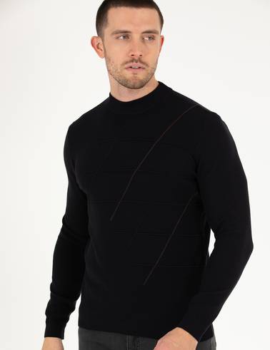 Lacivert Slim Fit Bisiklet Yaka Triko Kazak