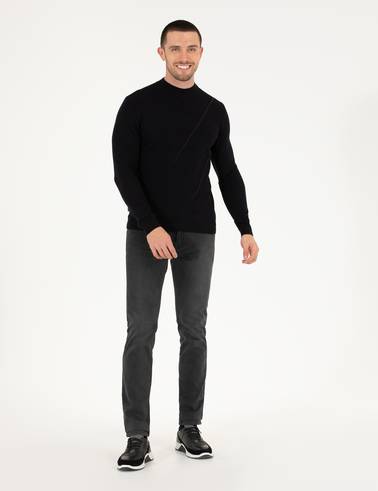 Lacivert Slim Fit Bisiklet Yaka Triko Kazak