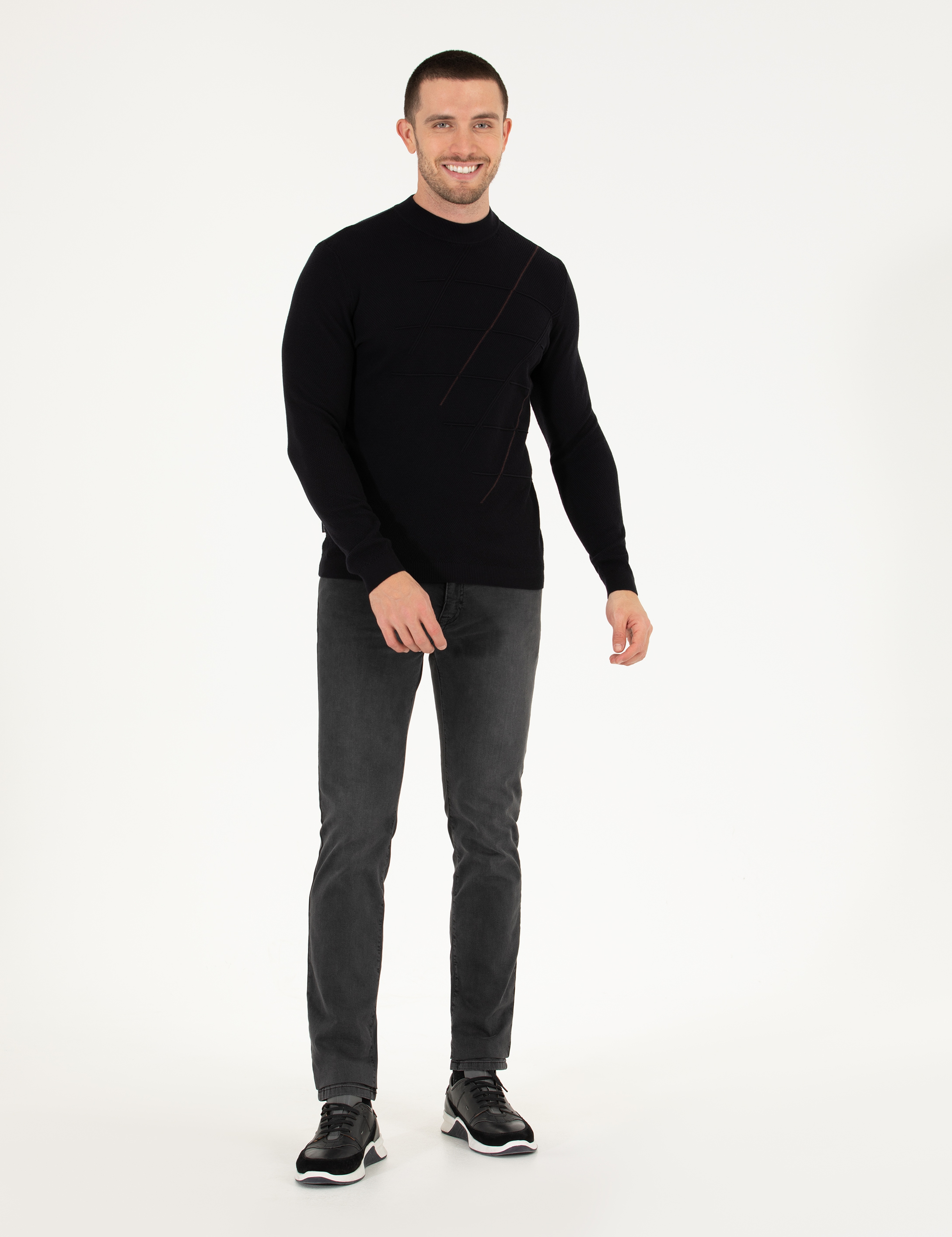 Lacivert Slim Fit Bisiklet Yaka Triko Kazak - Image 2