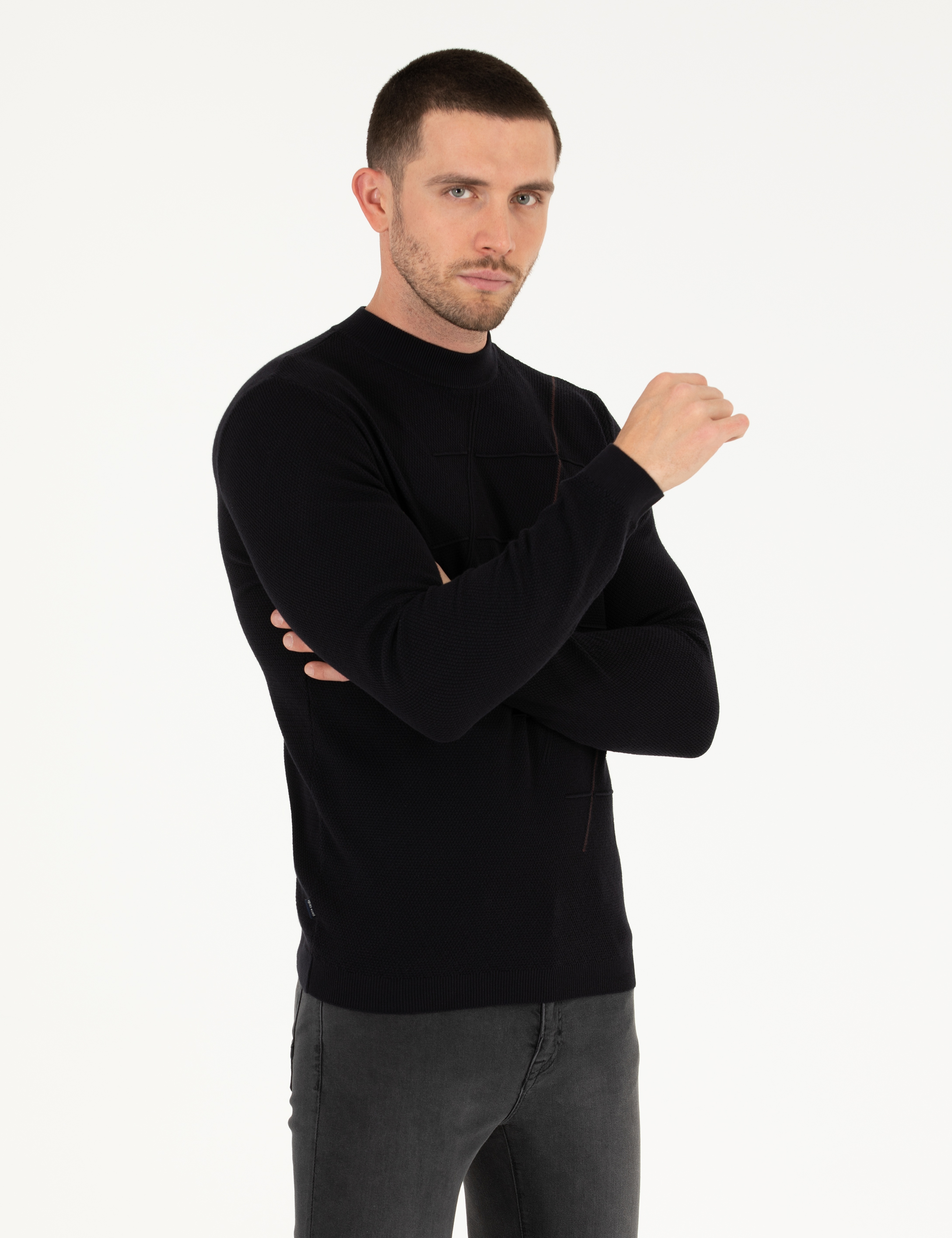 Lacivert Slim Fit Bisiklet Yaka Triko Kazak - Image 1