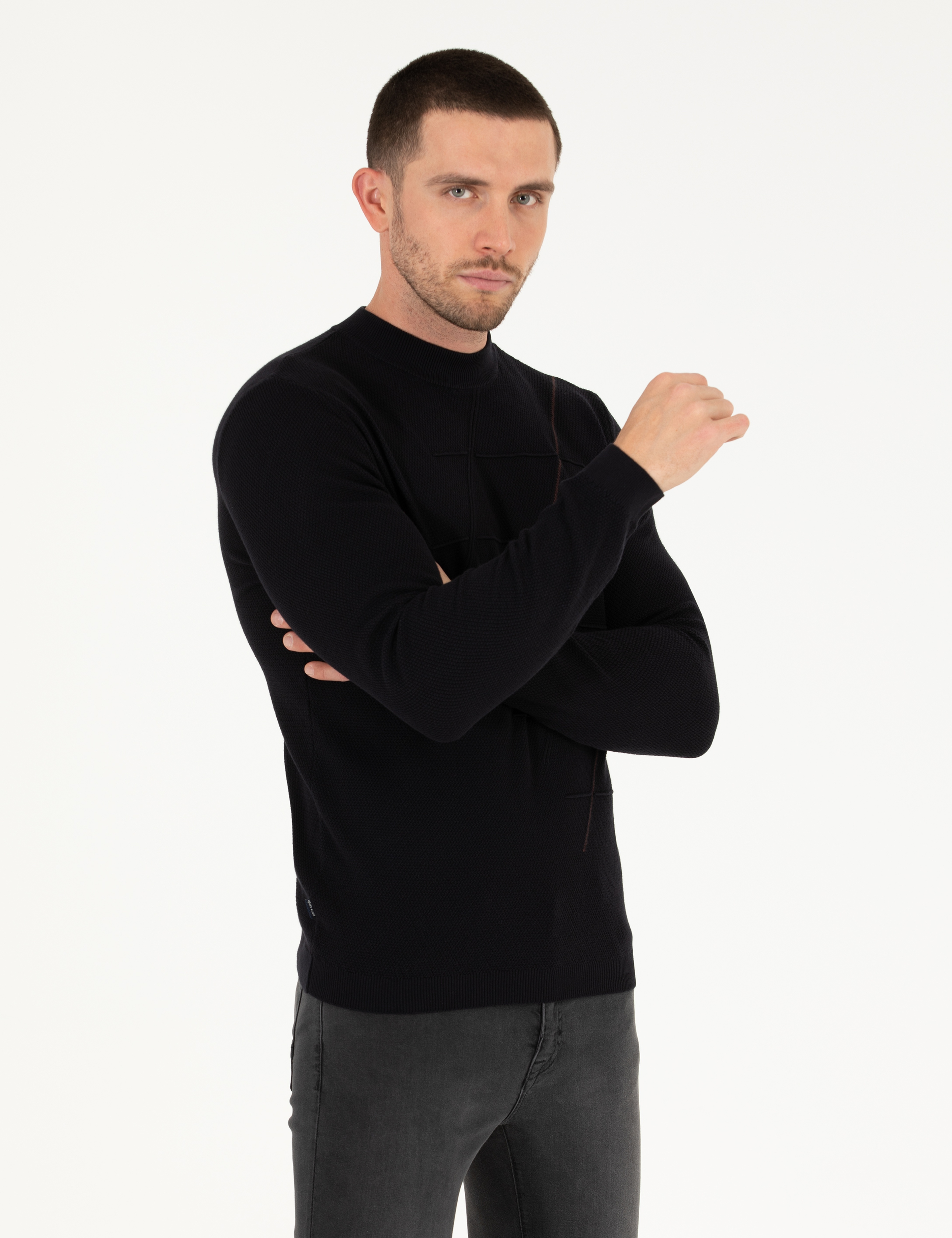 Lacivert Slim Fit Bisiklet Yaka Triko Kazak