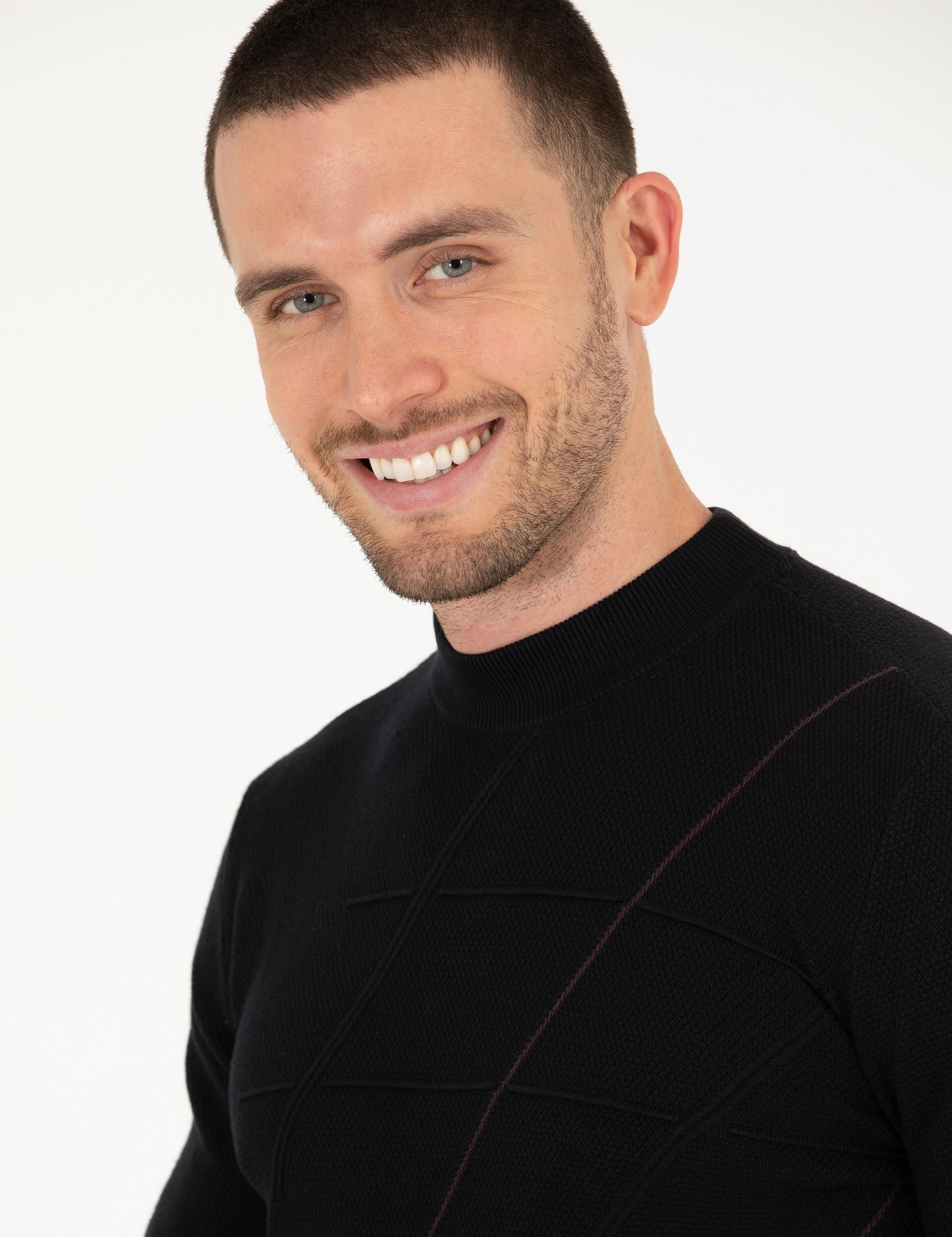 Lacivert Slim Fit Bisiklet Yaka Triko Kazak