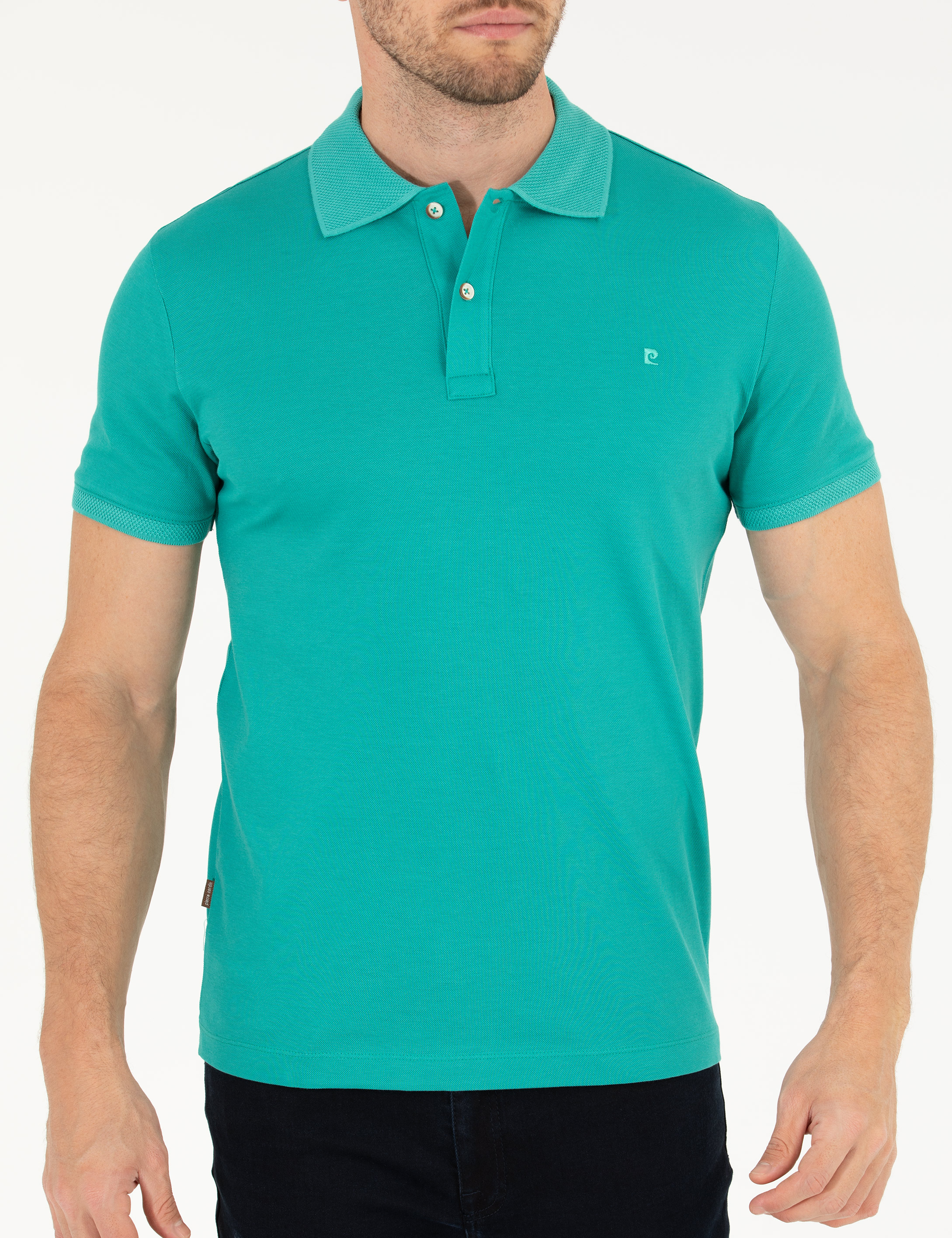 Pierre Cardin Yeşil Slim Fit %100 Pamuk Düğmeli Polo Yaka Merserize Basic Tişört görsel 6