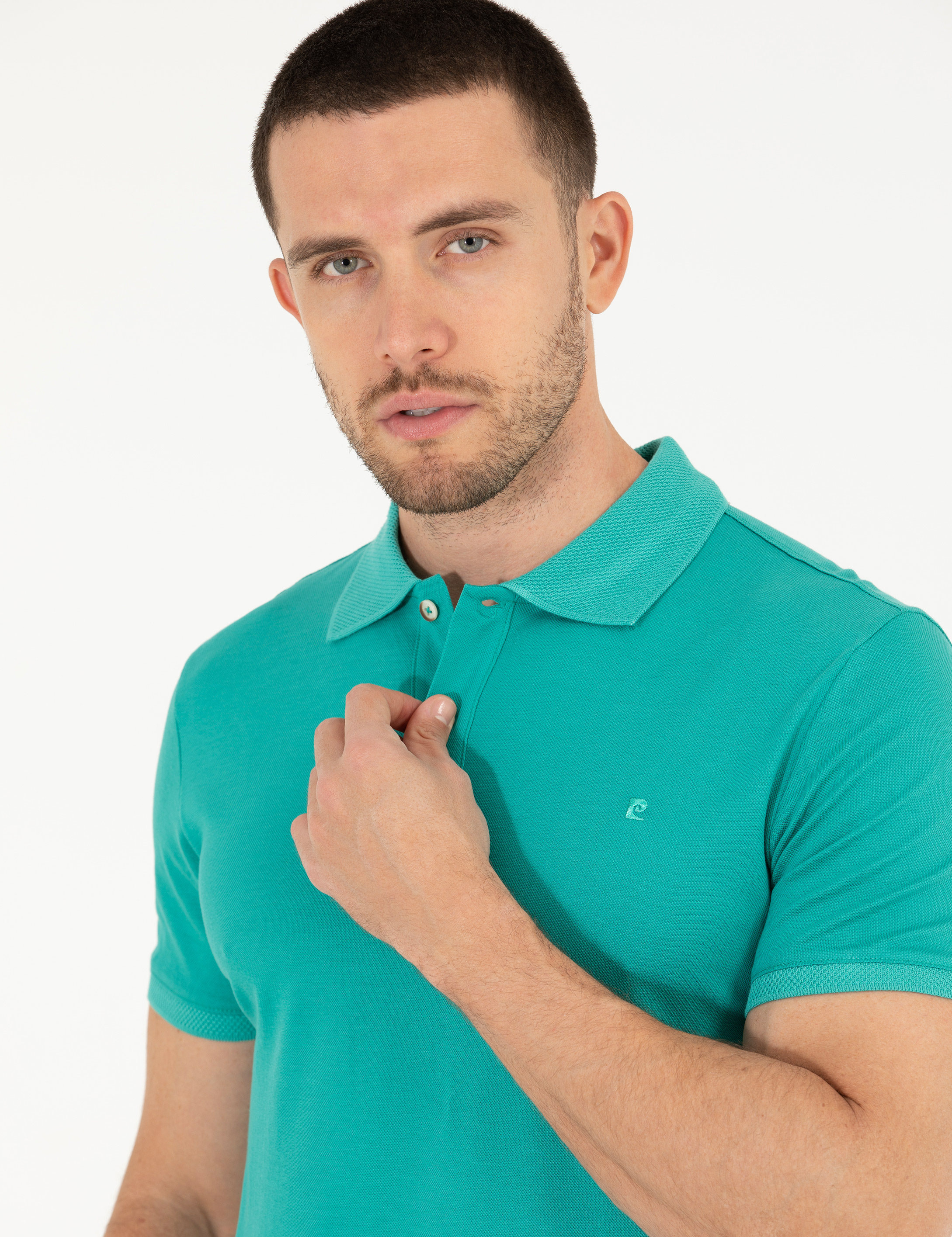 Pierre Cardin Yeşil Slim Fit %100 Pamuk Düğmeli Polo Yaka Merserize Basic Tişört görsel 3