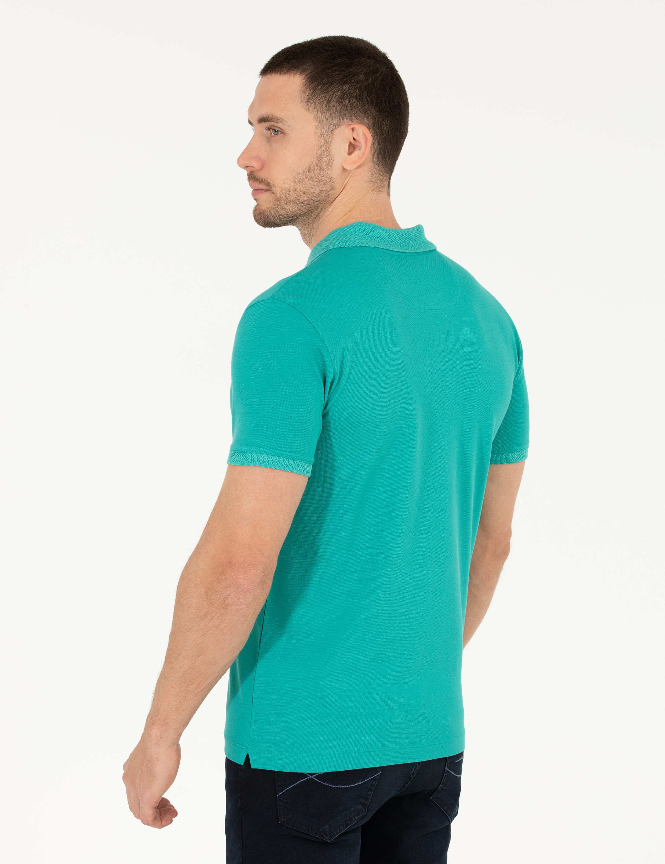 Pierre Cardin Yeşil Slim Fit %100 Pamuk Düğmeli Polo Yaka Merserize Basic Tişört görsel 5
